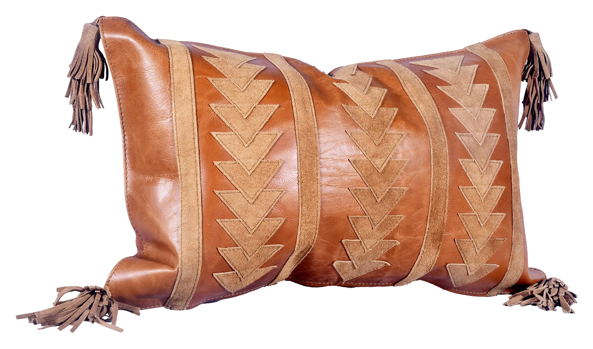 Image of HiEnd Accents Genuine Leather and Suede Arrow Tasseled Lumbar Pillow