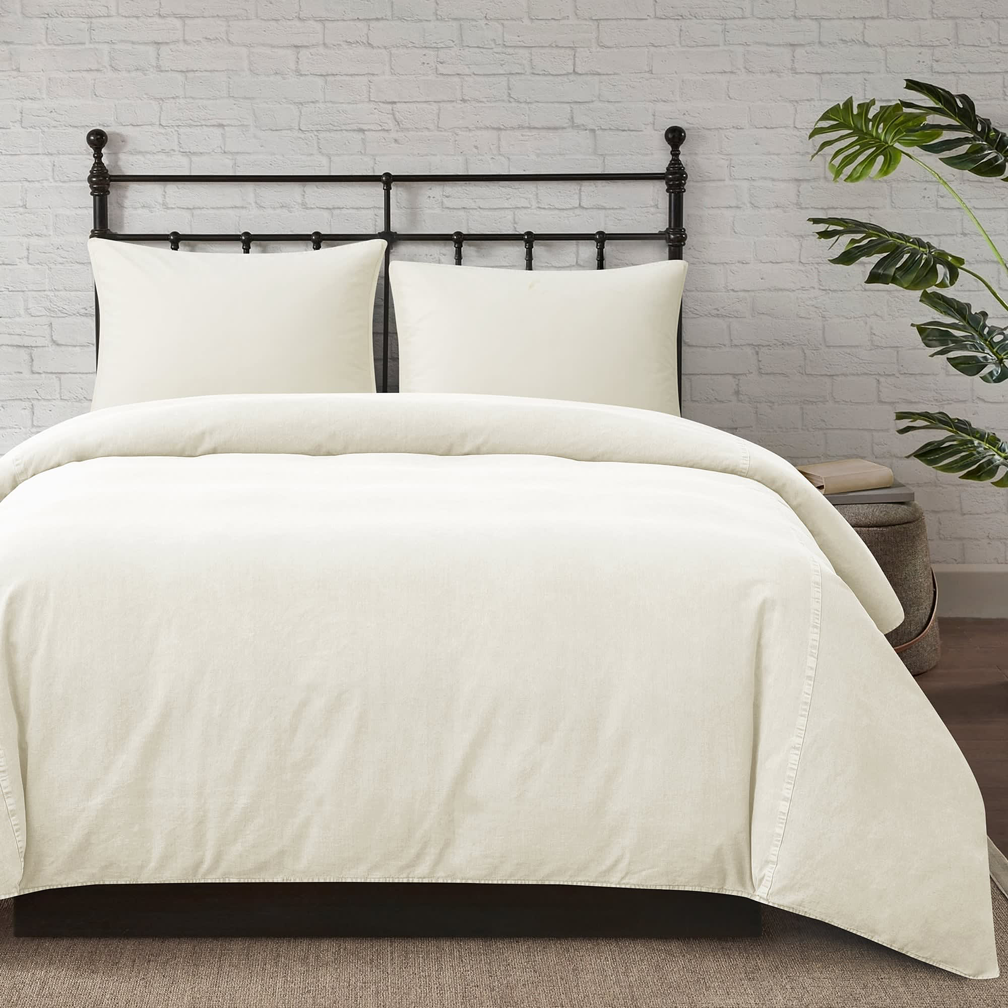 Image of HiEnd Accents Stonewashed Cotton-Canvas Duvet Cover Bedding Set - Natural - King