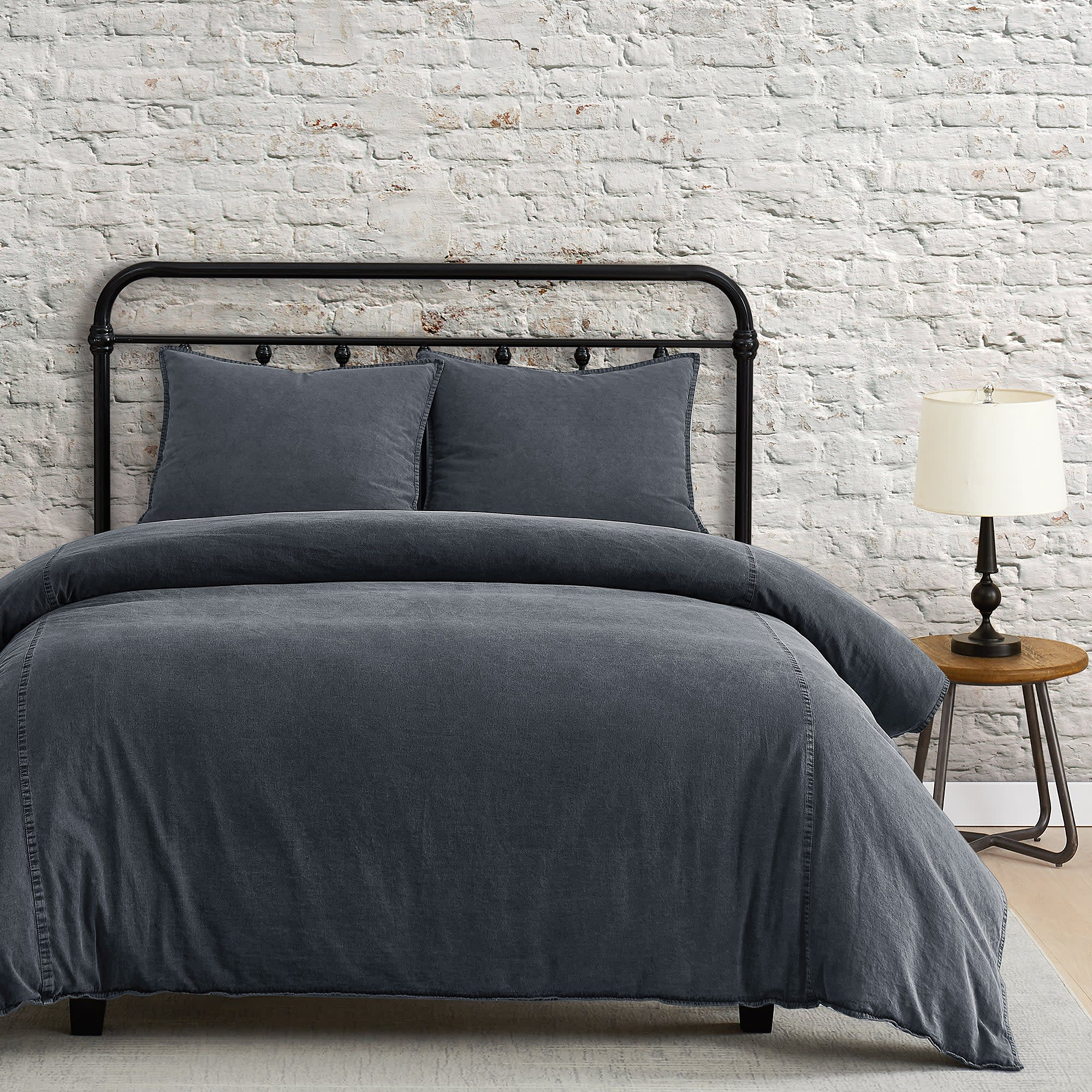 Image of HiEnd Accents Stonewashed Cotton-Canvas Duvet Cover Bedding Set - Charcoal - King