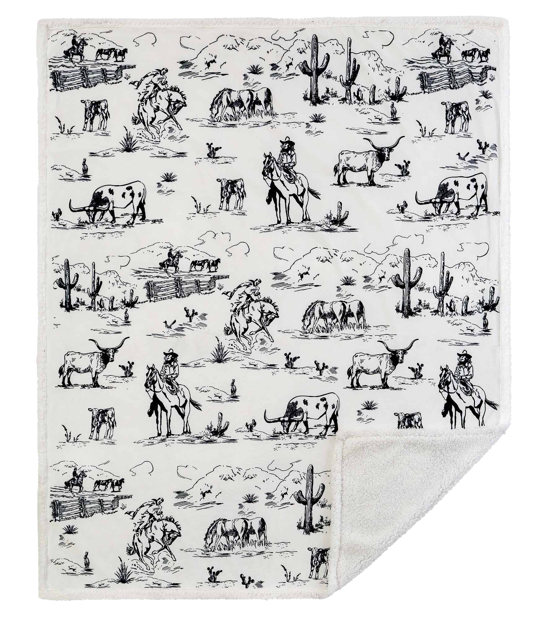Image of HiEnd Accents Ranch Life Western Toile Campfire Sherpa Throw - Black