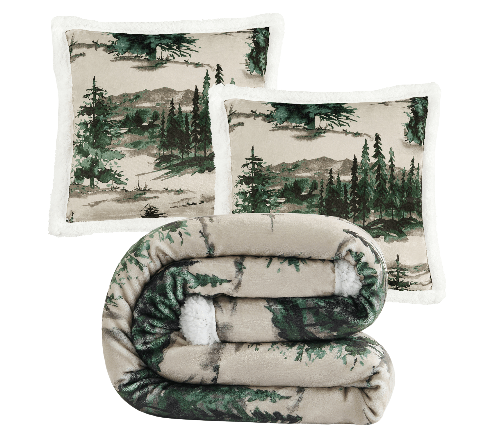 Image of HiEnd Accents Joshua Campfire Sherpa Throw Blanket and Pillows 3-Piece Set