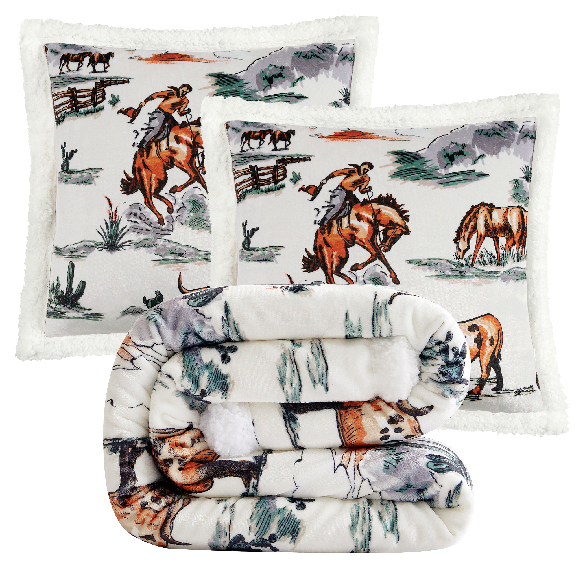 Image of HiEnd Accents Ranch Life Western Toile Campfire Sherpa Throw Set - Duffle Bag