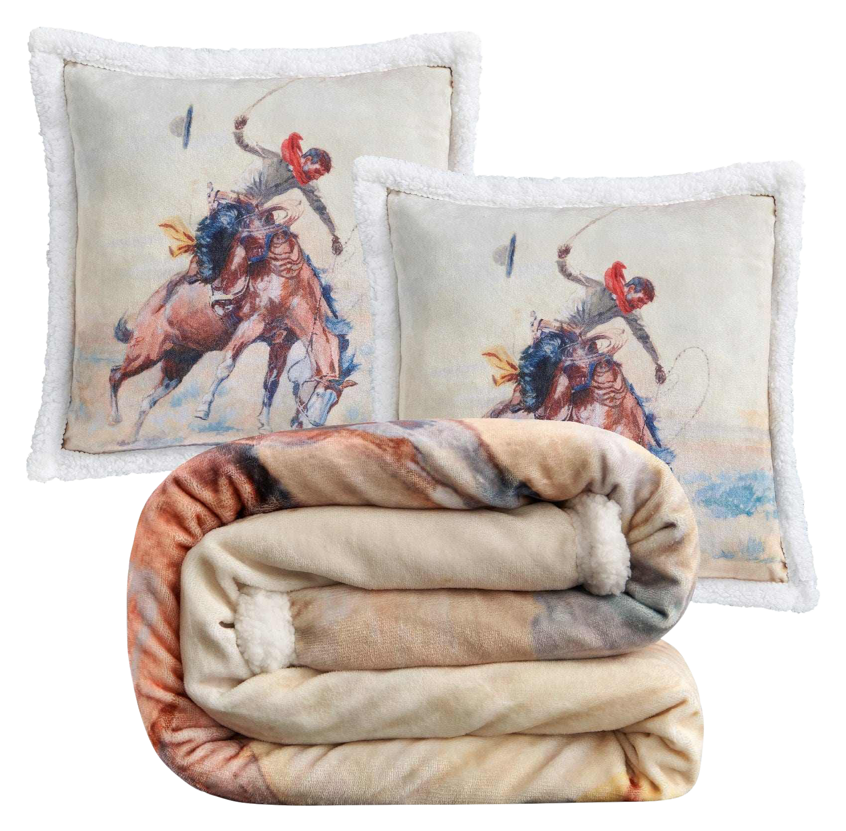 Image of HiEnd Accents Buster Campfire Sherpa Throw Blanket and Pillows 3-Piece Set