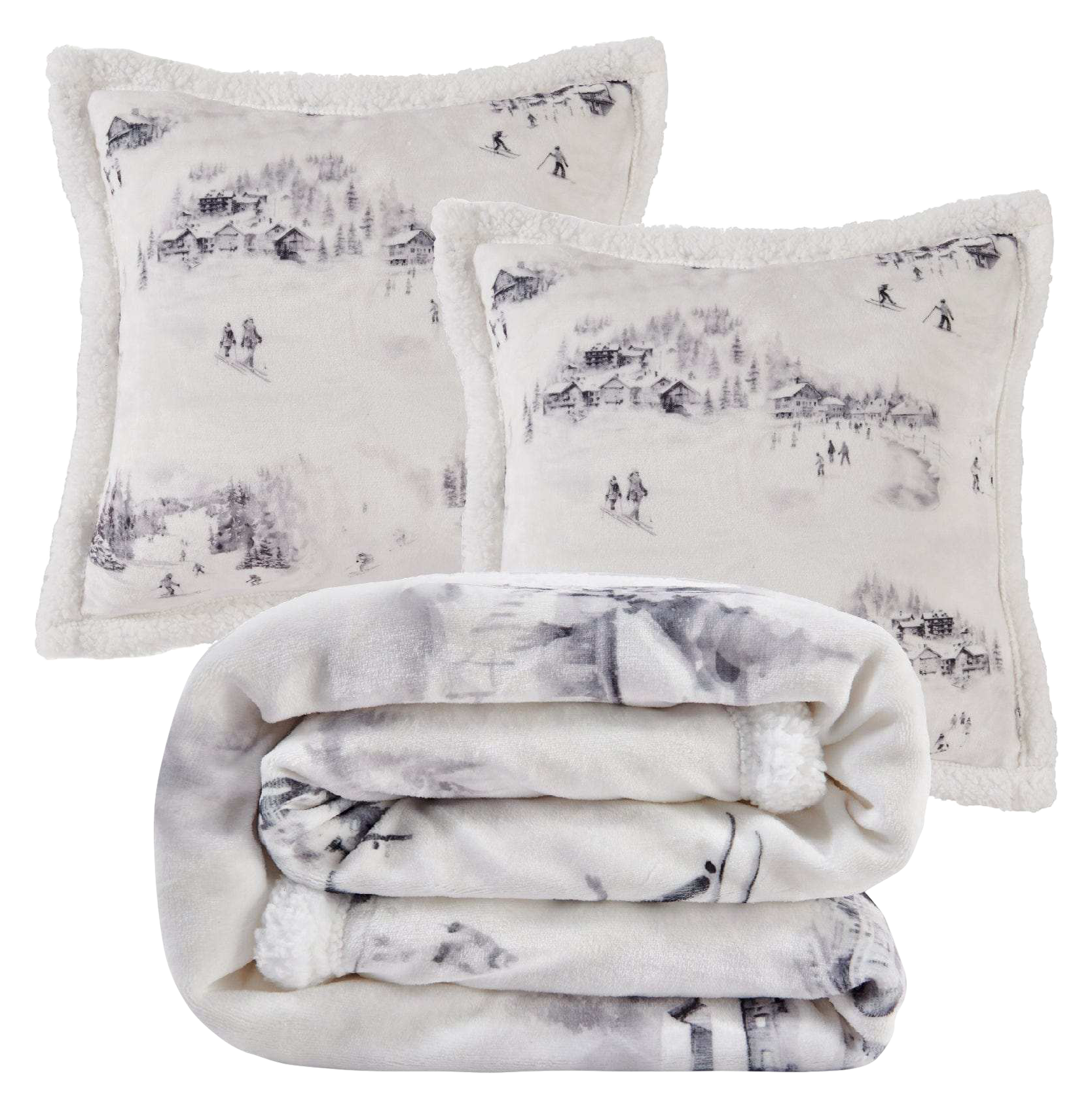 Image of HiEnd Accents Ski Life Campfire Sherpa Throw Blanket and Pillows 3-Piece Set