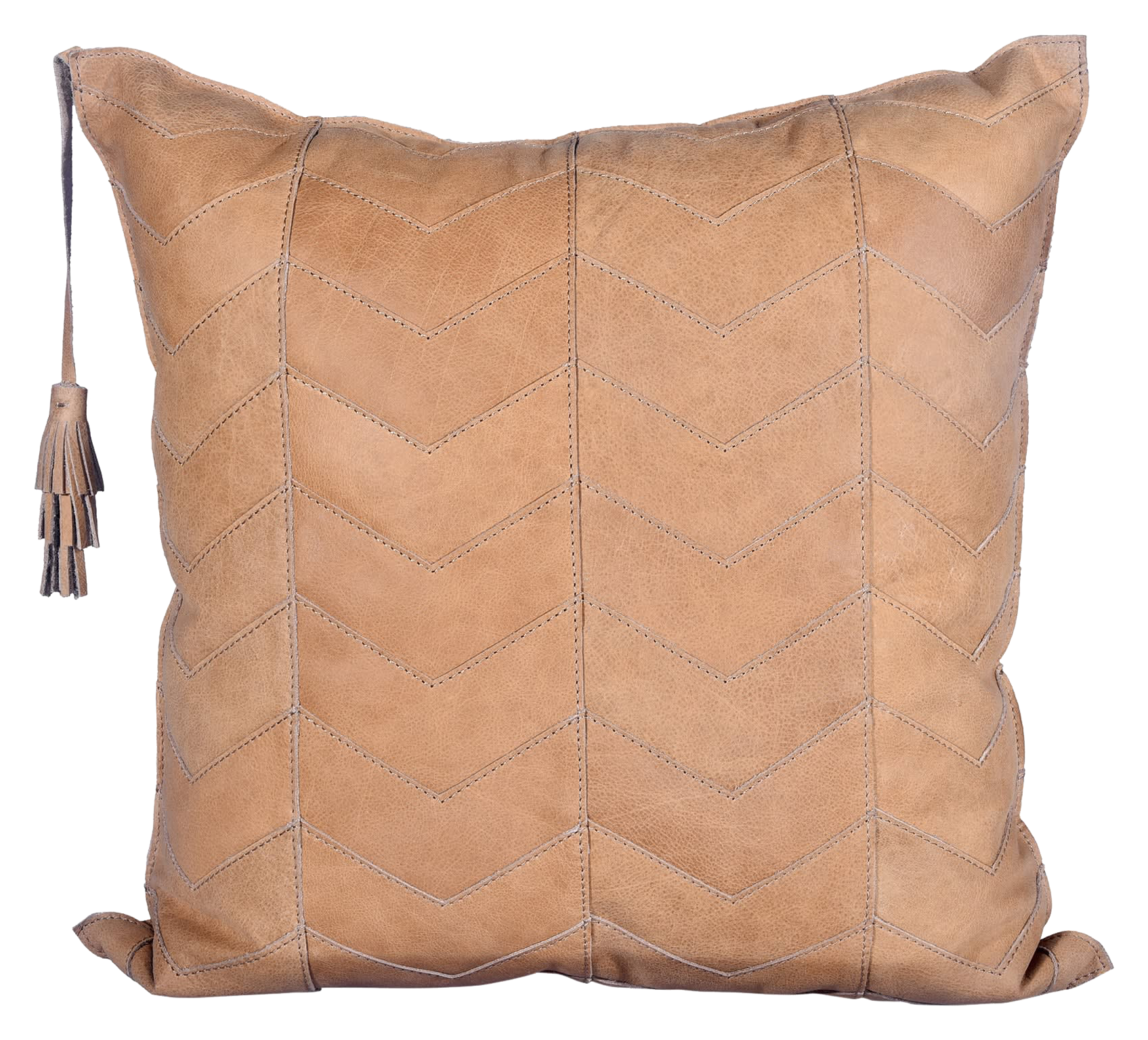 Image of HiEnd Accents Chevron Genuine Leather Tassel Throw Pillow
