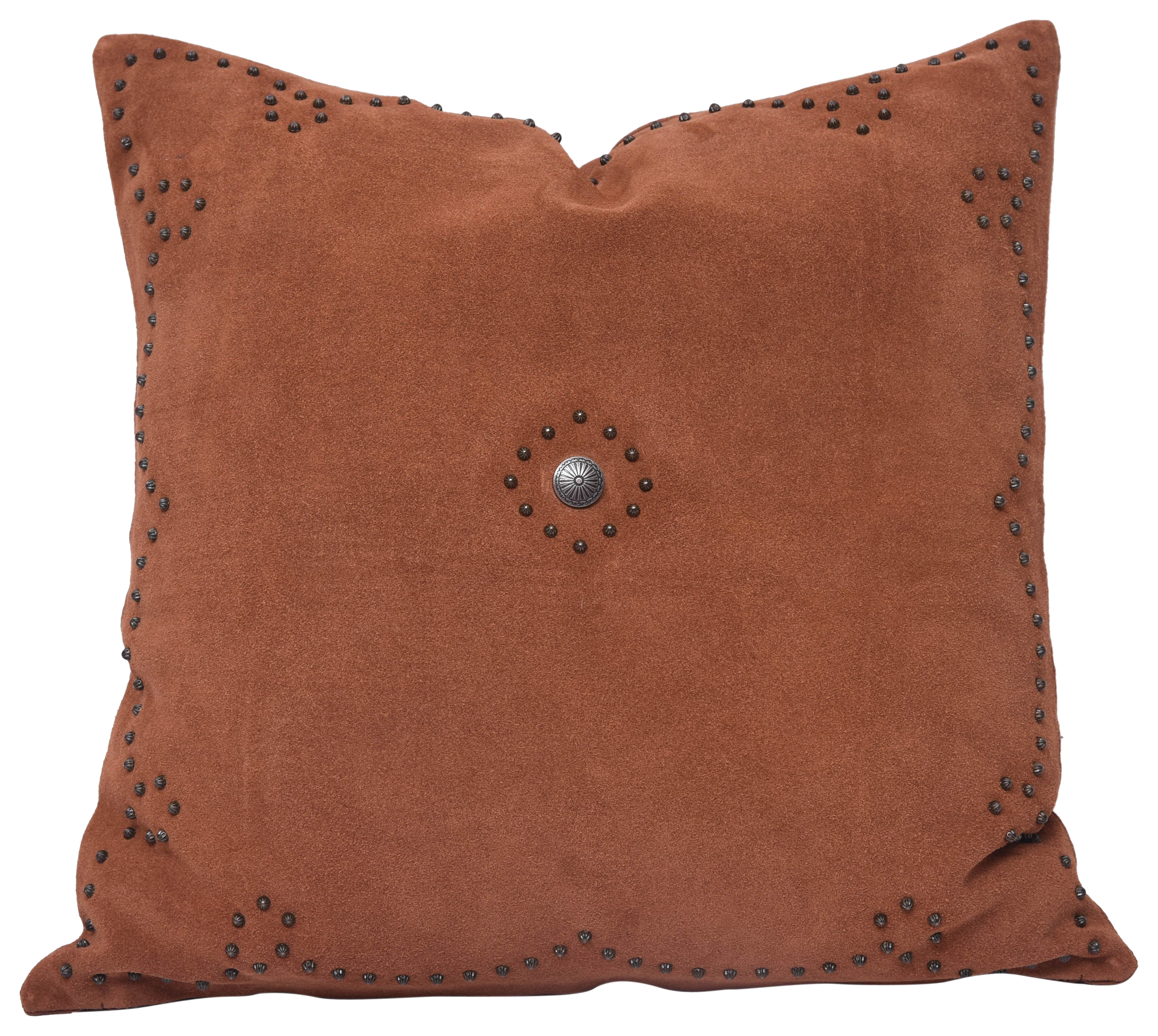 Image of HiEnd Accents Western Suede Antique Silver and Studded Pillow - Tobacco