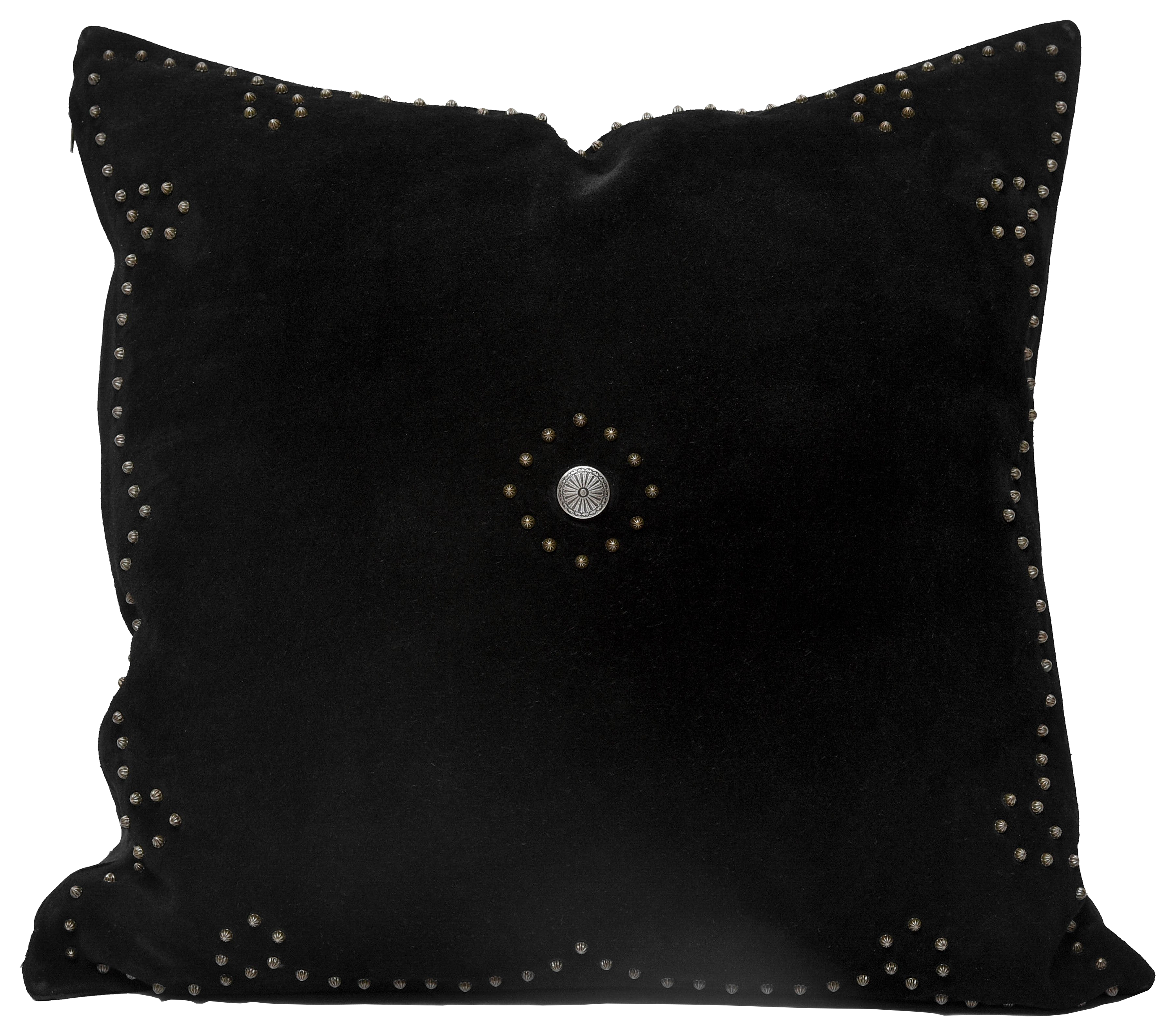 Image of HiEnd Accents Western Suede Antique Silver and Studded Pillow - Black