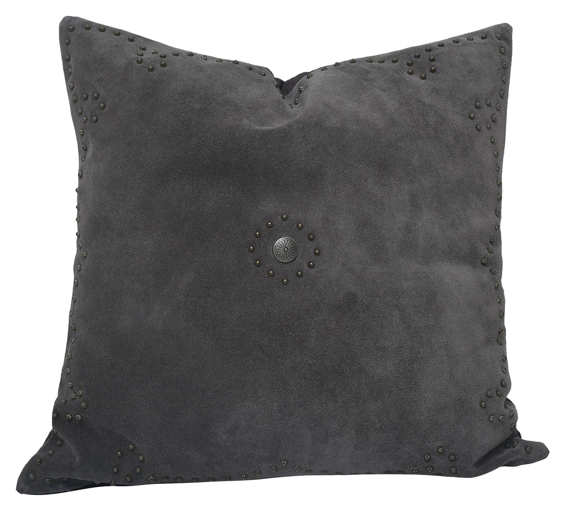 Image of HiEnd Accents Western Suede Antique Silver and Studded Pillow - Gray