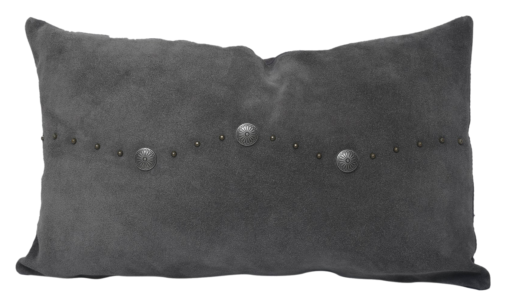 Image of HiEnd Accents Western Suede Antique Silver and Studded Lumbar Pillow - Gray