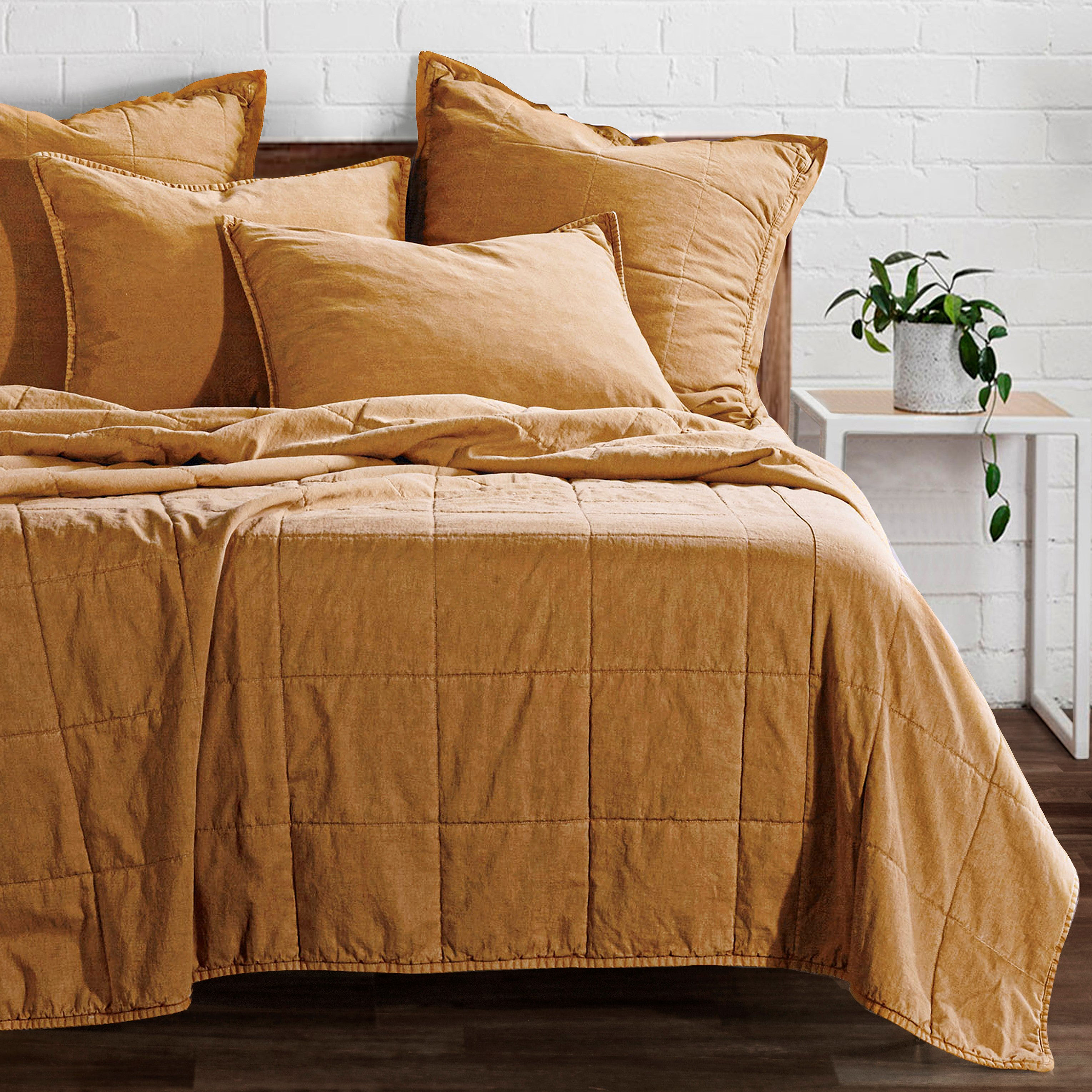 Image of HiEnd Accents Stonewashed Cotton Canvas Coverlet Set - Terracotta - King