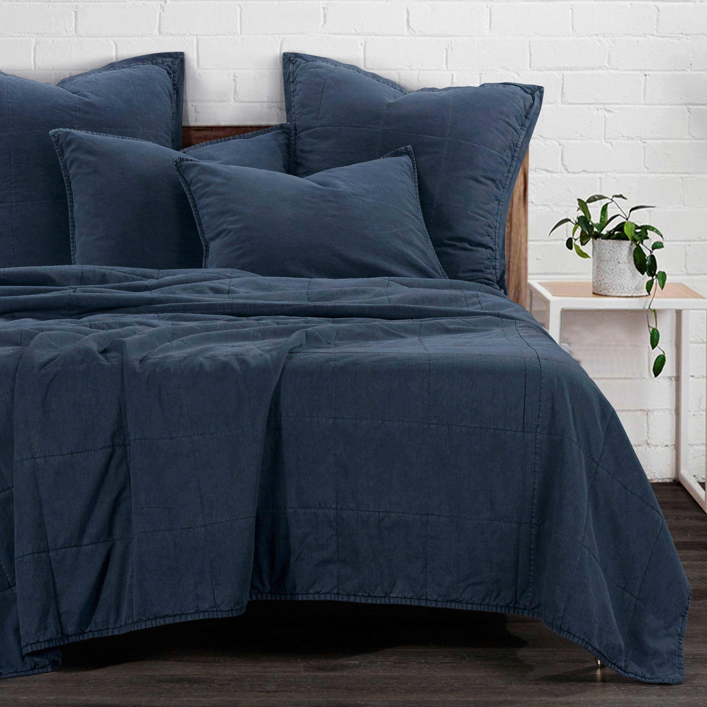 Image of HiEnd Accents Stonewashed Cotton Canvas Coverlet Set - Denim - Full/Queen