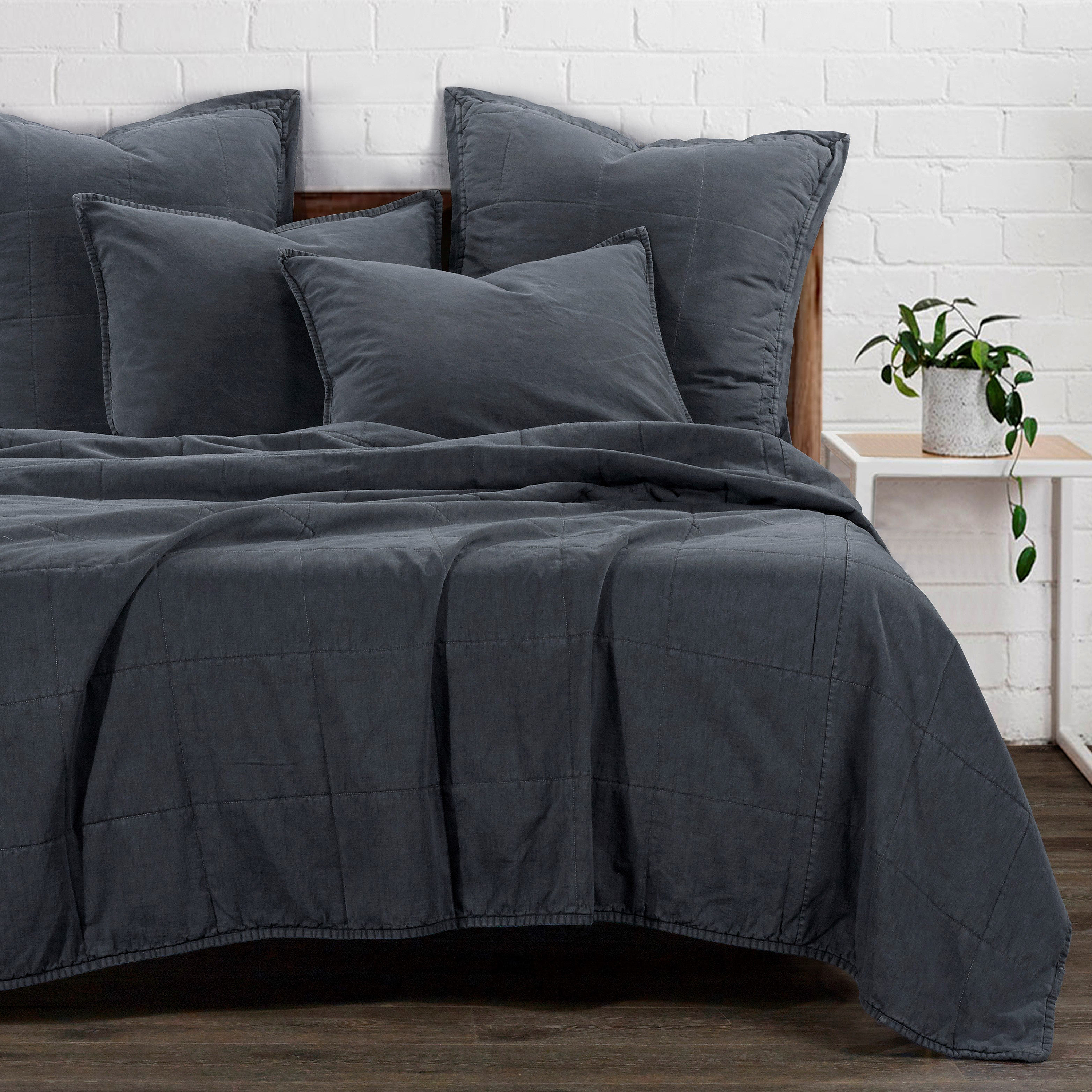 Image of HiEnd Accents Stonewashed Cotton Canvas Coverlet Set - Charcoal - Full/Queen
