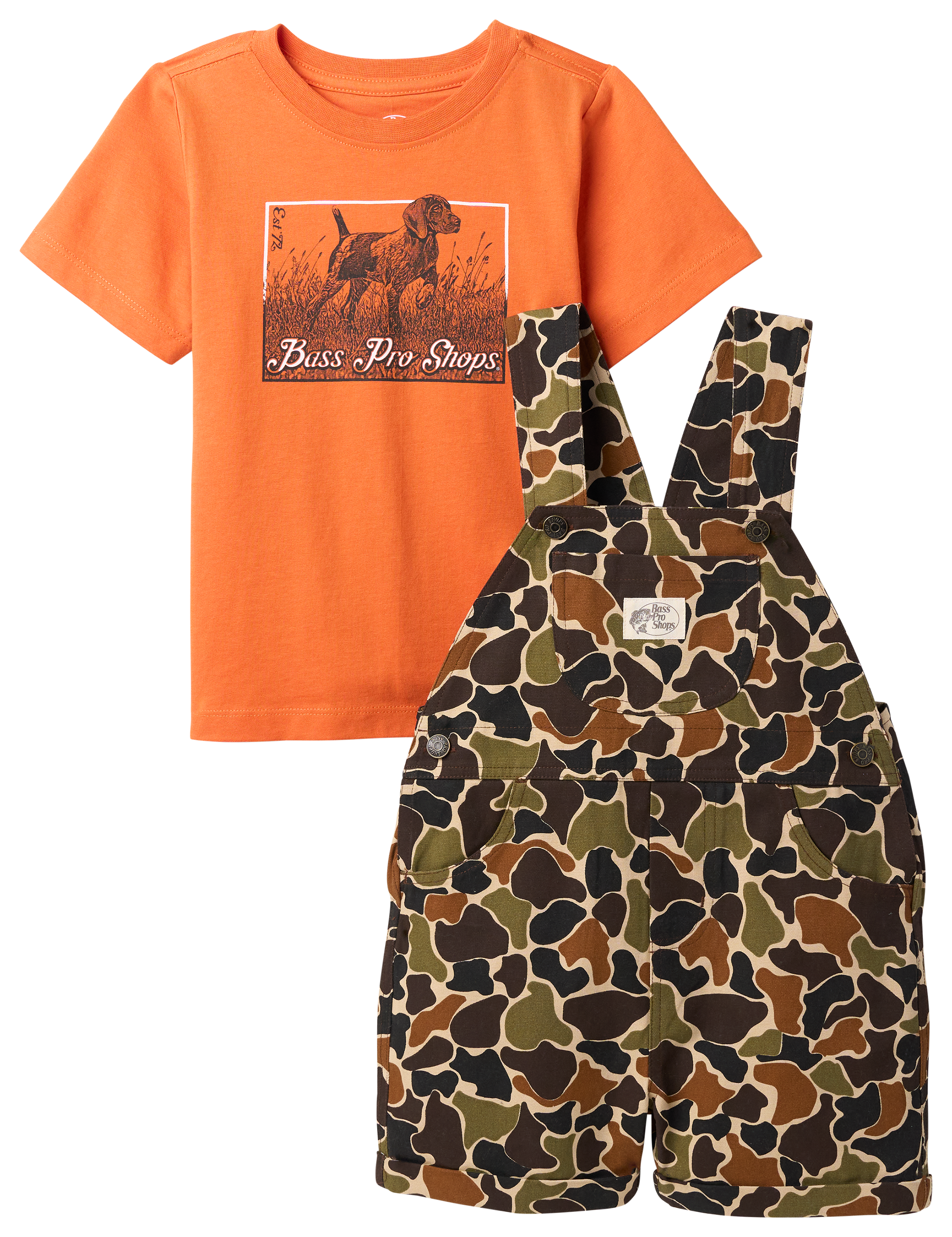 Image of Bass Pro Shops Camo Overalls and Hunting Dog Short-Sleeve T-Shirt Set for Toddlers