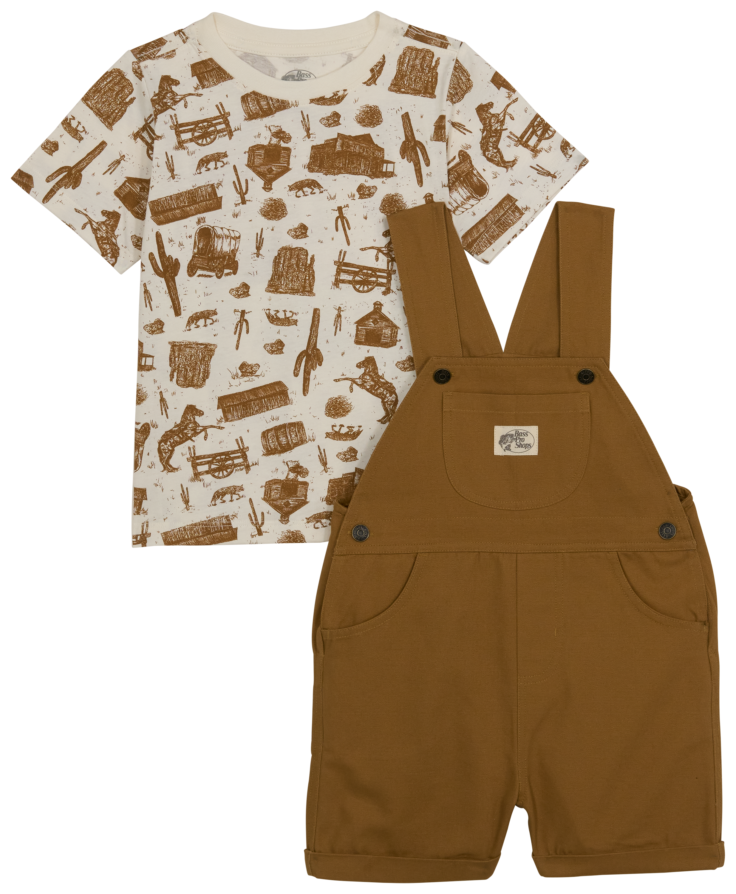 Image of Bass Pro Shops Western Overalls and Short-Sleeve T-Shirt Set for Toddlers - Chipmunk