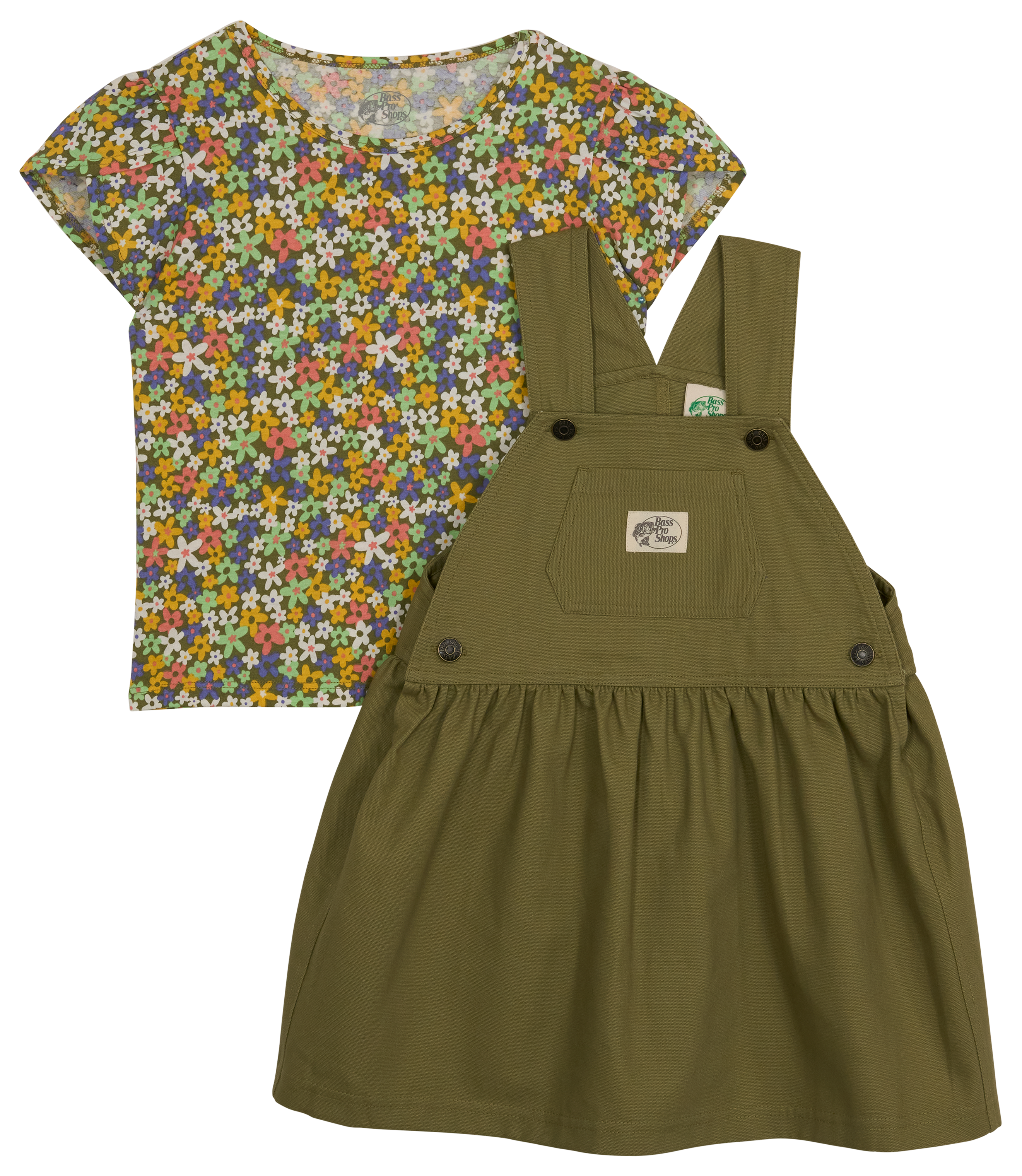 Image of Bass Pro Shops Overall Dress and Shirt Set for Toddlers - Olive