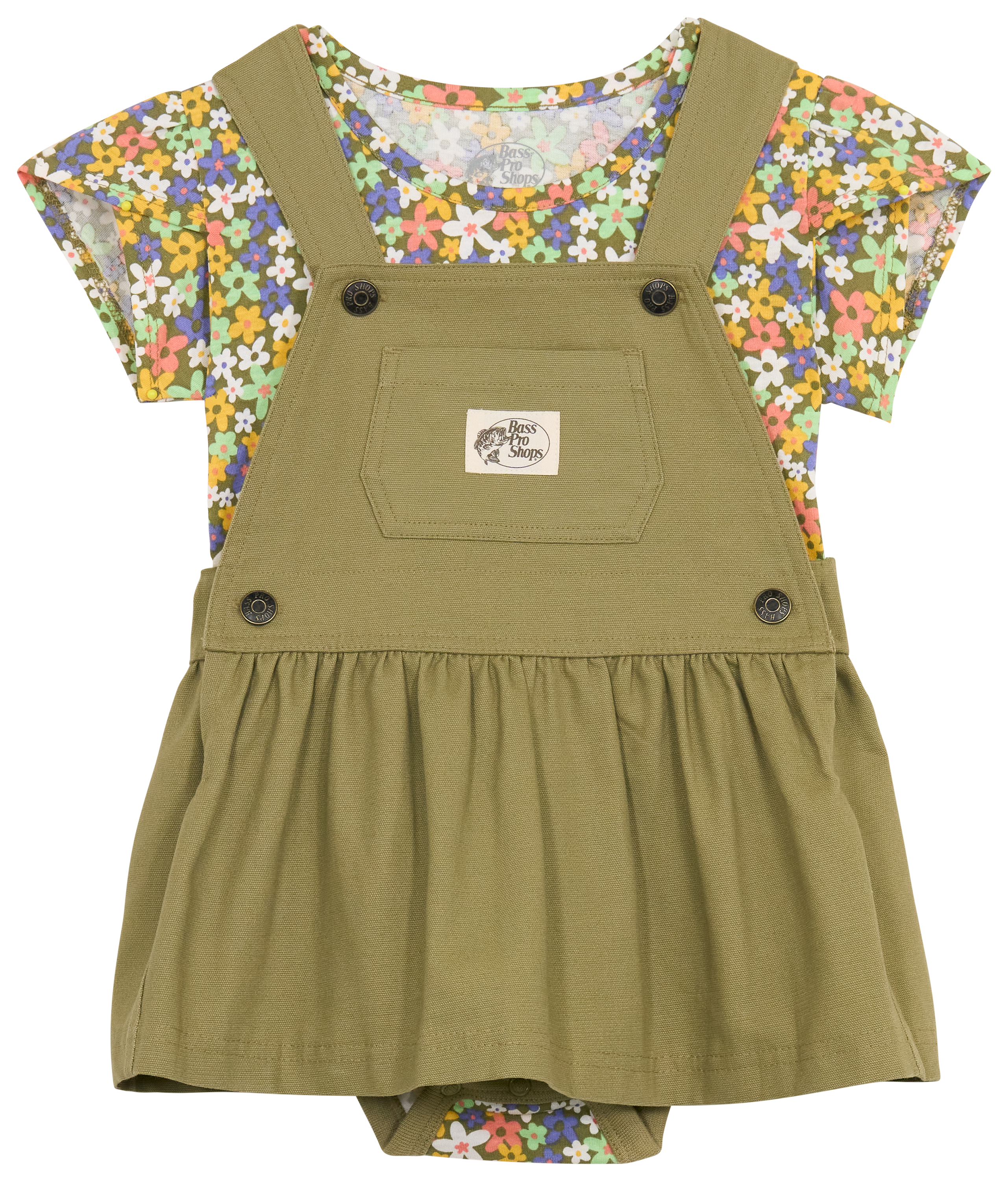 Image of Bass Pro Shops Overall Dress and Short-Sleeve Bodysuit Set for Babies - Olive