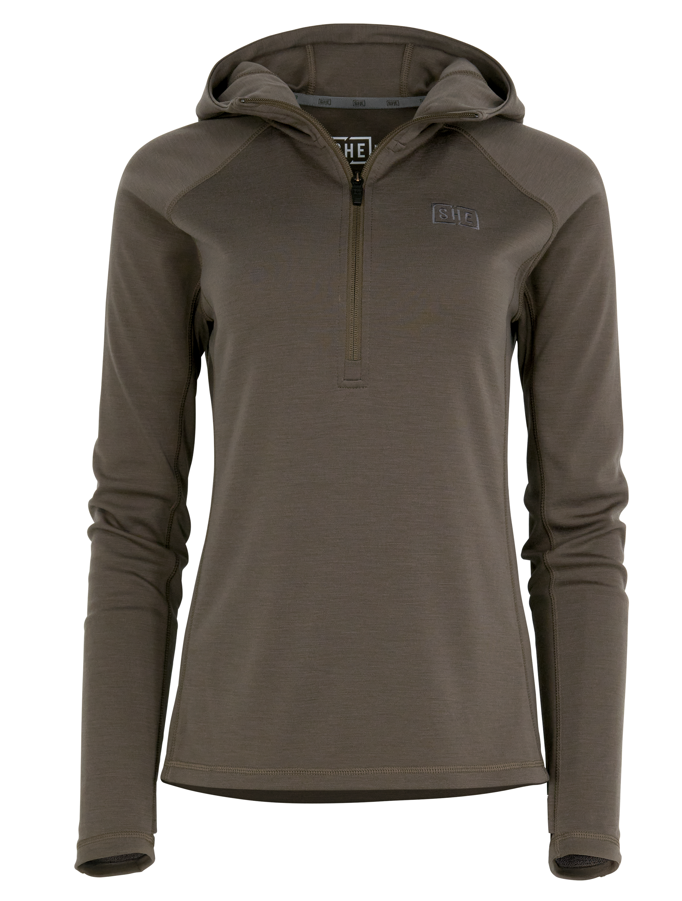 Image of SHE Outdoor Ridge Hunter Midweight Merino Wool Half-Zip Hoodie - Major Brown