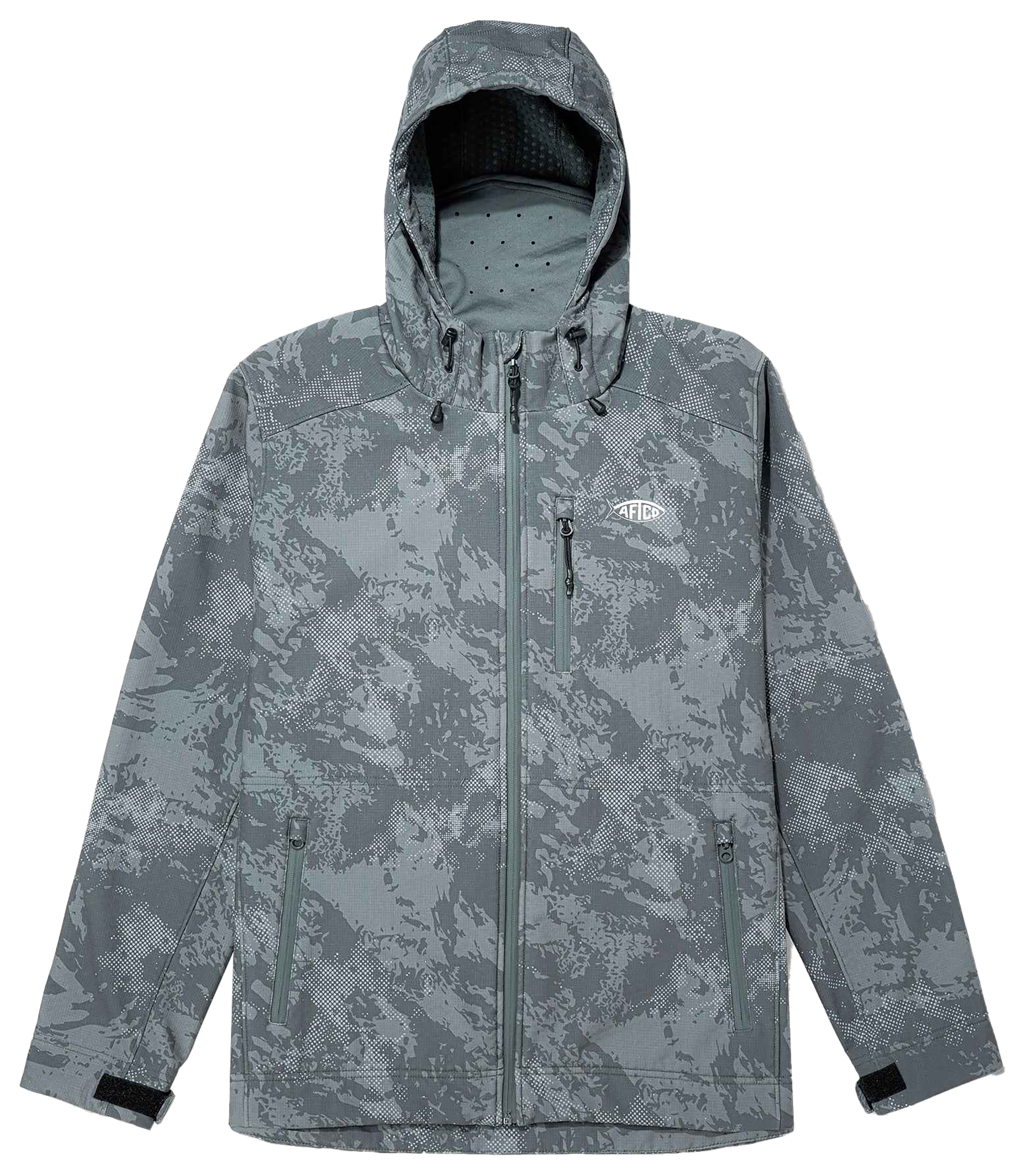 Image of AFTCO Reaper Tactical Camo Windproof Rain Jacket - Steel Storm Camo - M