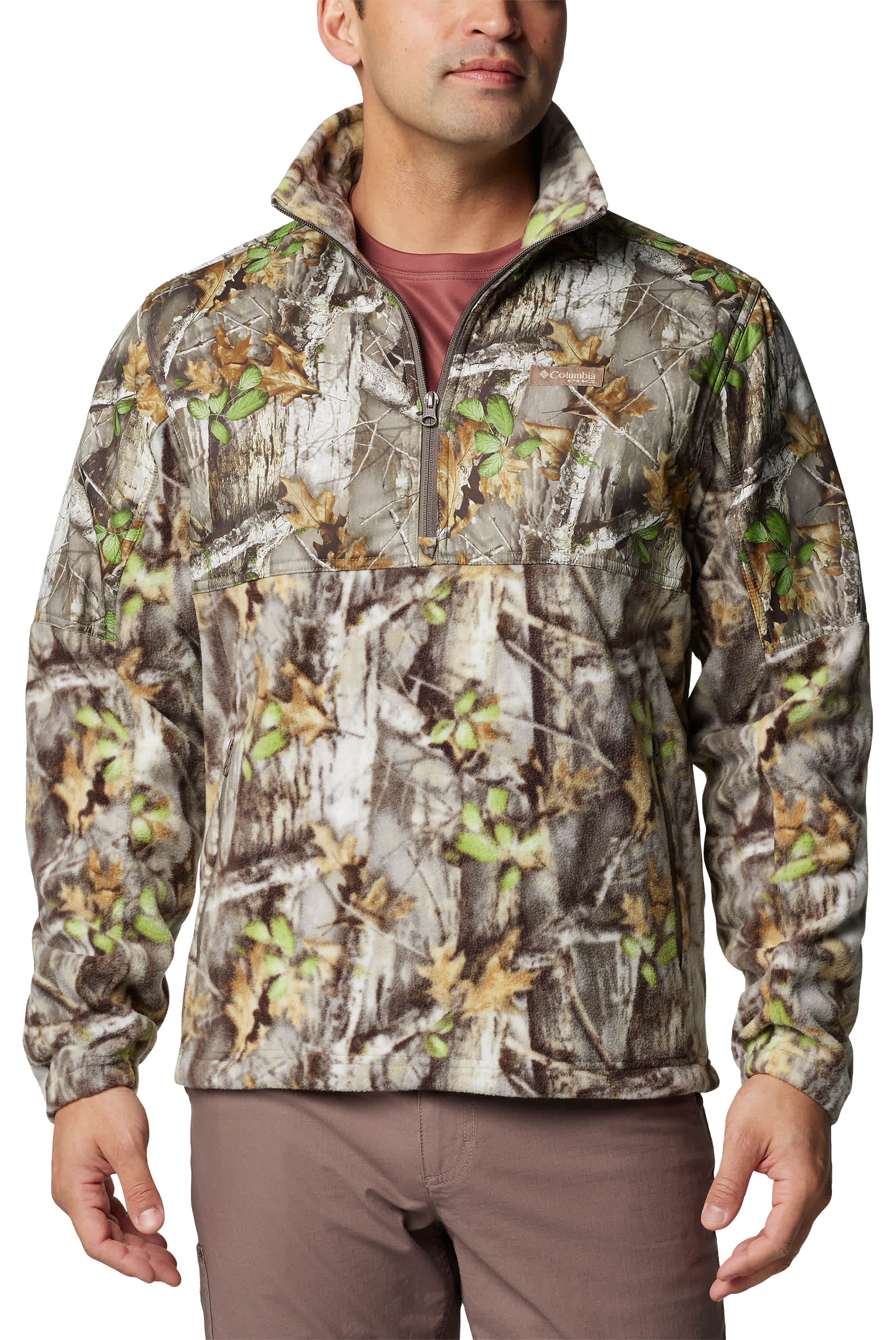 Image of Columbia PHG Fleece Overlay II Quarter-Zip Pullover for Men - Timberwoods Camo