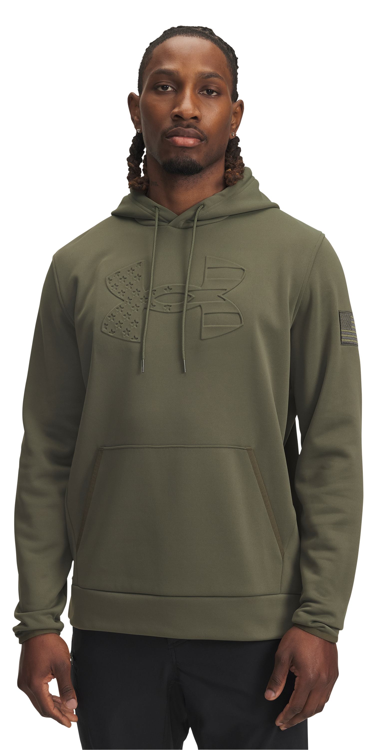Image of Under Armour Freedom Armour Fleece Emboss Long-Sleeve Hoodie - Marine OD Green - 4XL
