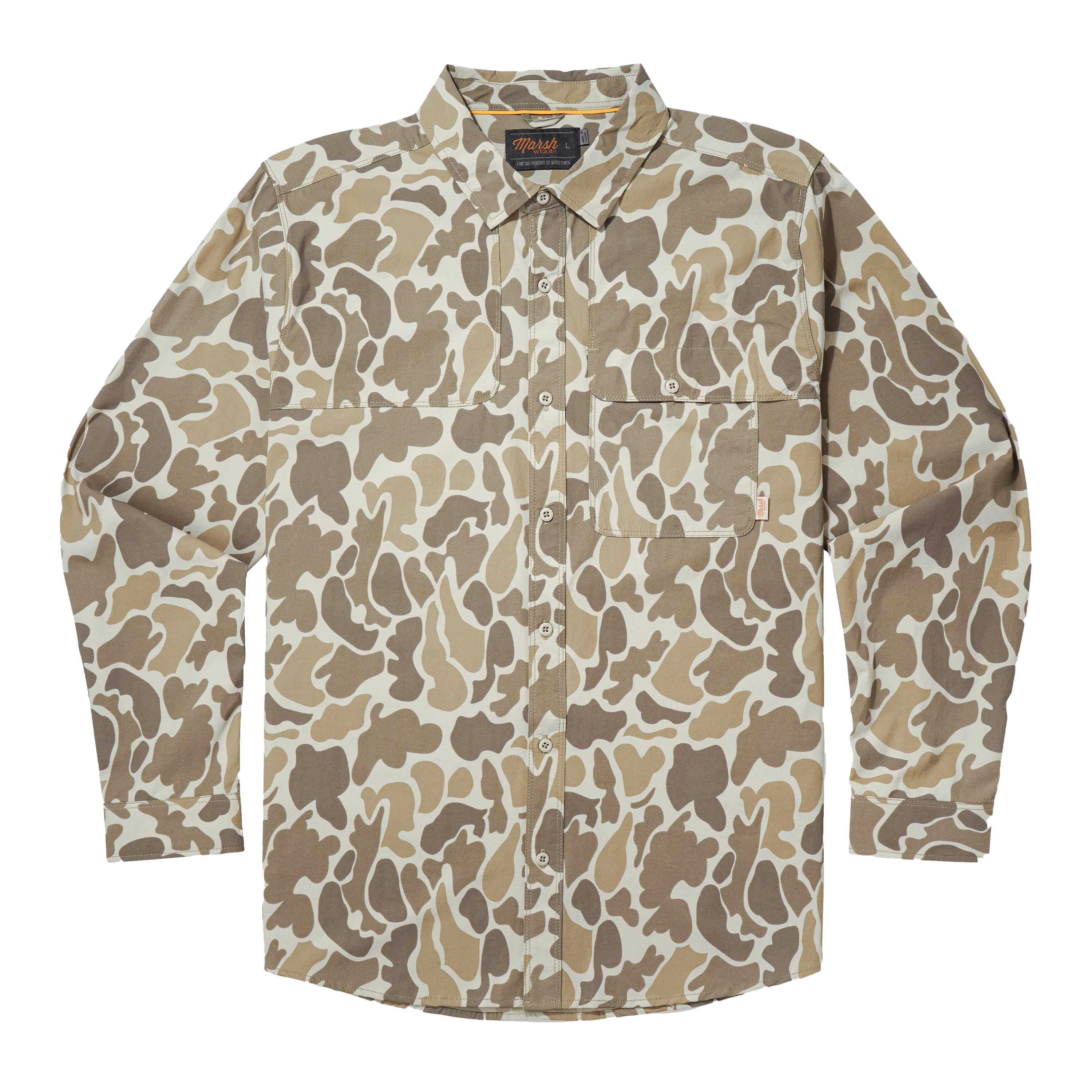 Image of Marsh Wear Big Pine Field Long-Sleeve Shirt - Khaki Mallard Camo