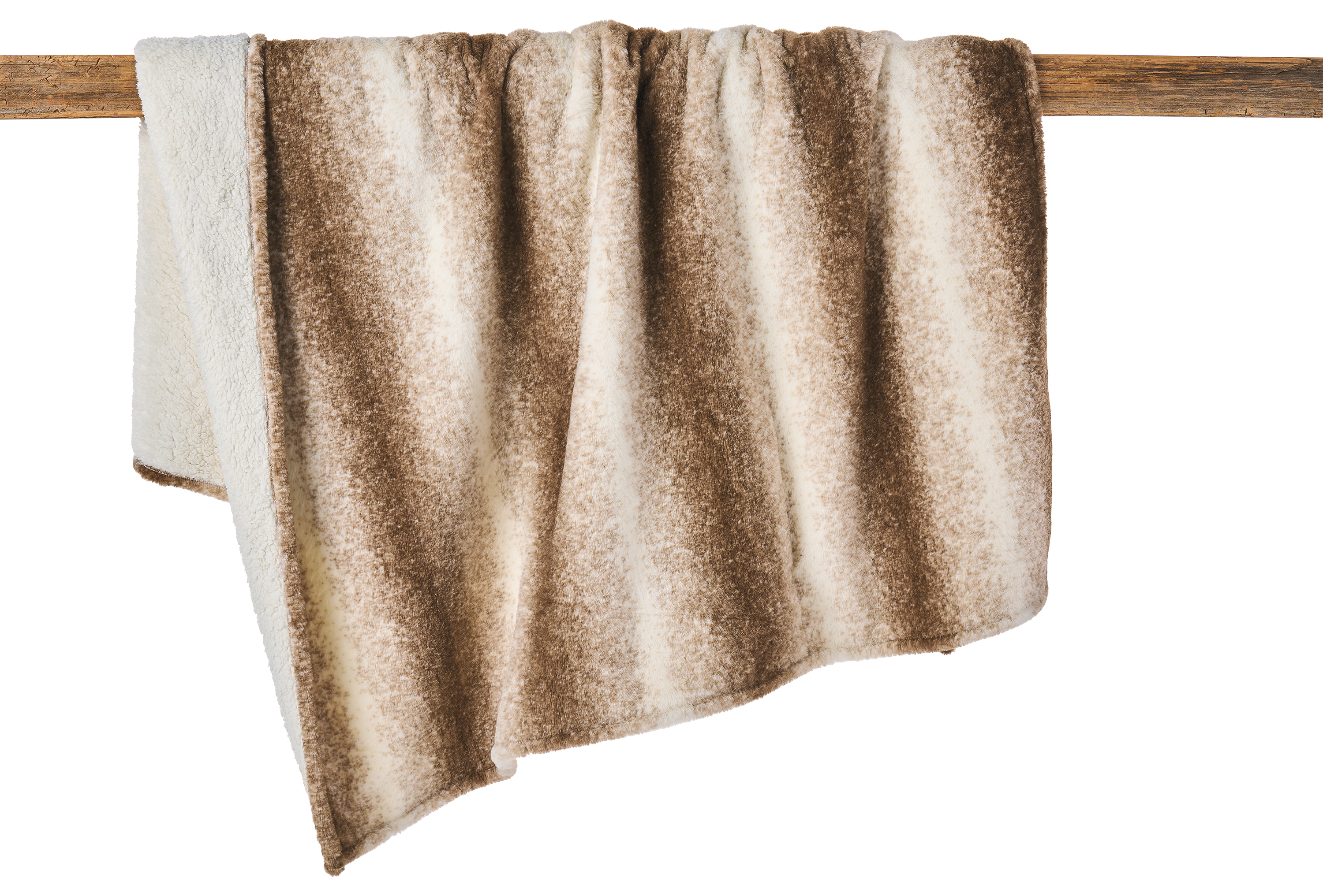 Image of White River Home Faux-Fur Foot Pocket Throw Blanket - Brown and Cream Stripe