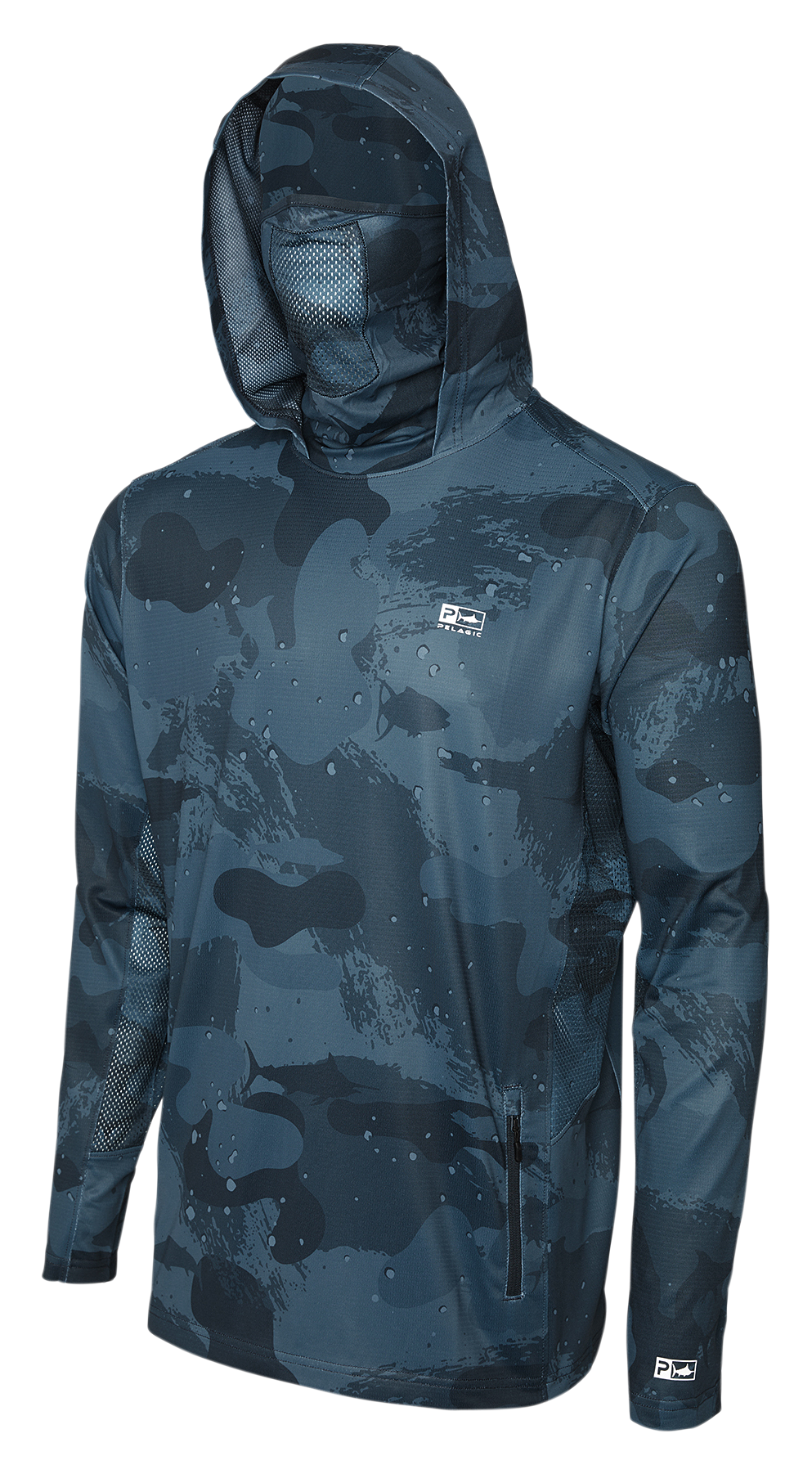 Image of Pelagic Exo-Tech Brush Camo Hooded Long-Sleeve Fishing Shirt - Dark Navy - L
