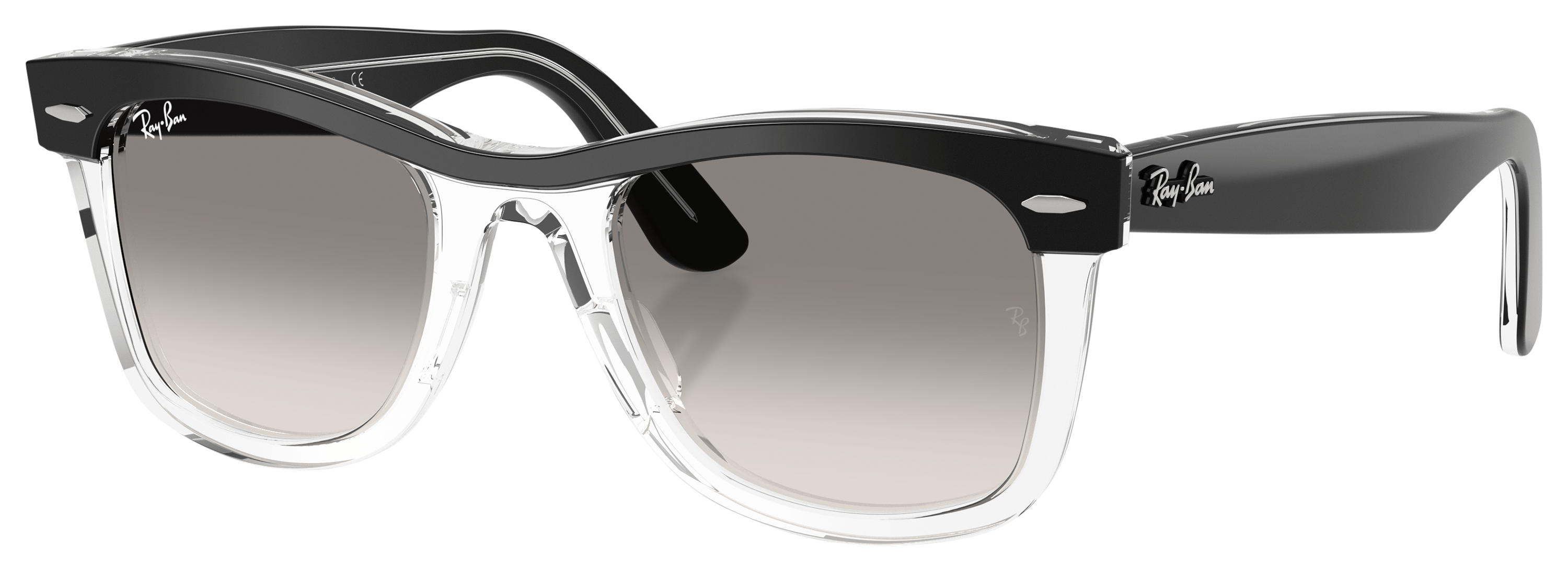 Image of Ray-Ban Wayfarer Neat Street RB2240 Gradient Glass Sunglasses - Polished Black/Transparent/Clear/Gray Gradient - Medium