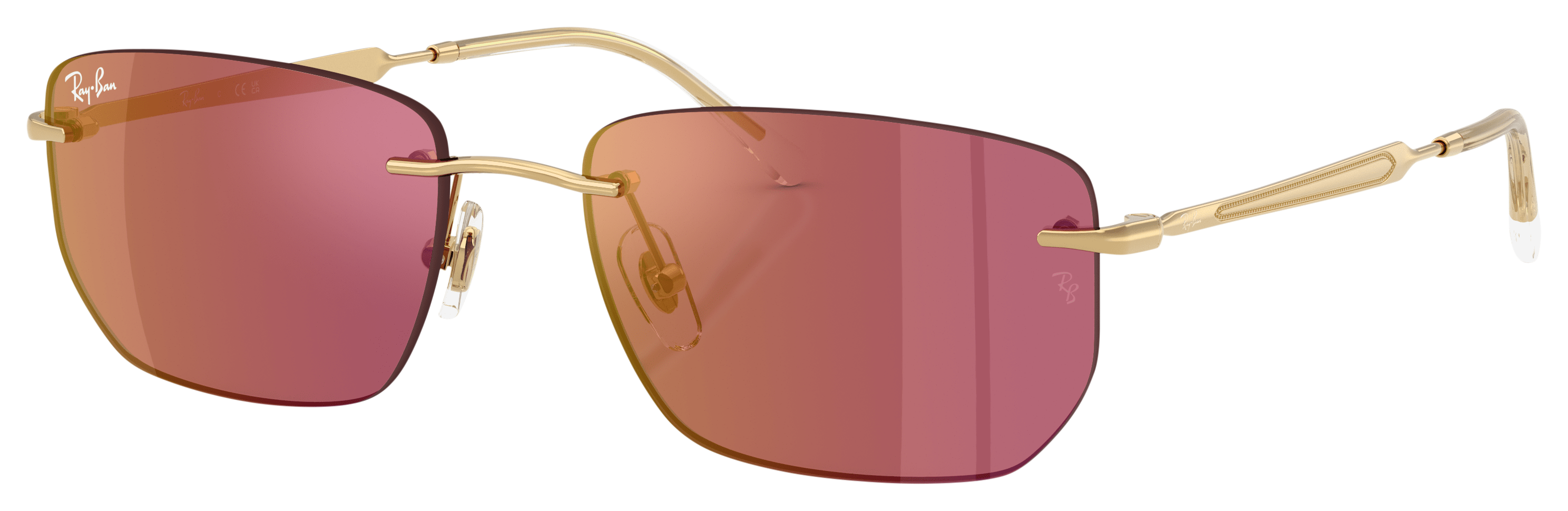 Image of Ray-Ban RB3768 Mirror Sunglasses - Polished Arista Gold/Dark Violet/Red Mirror