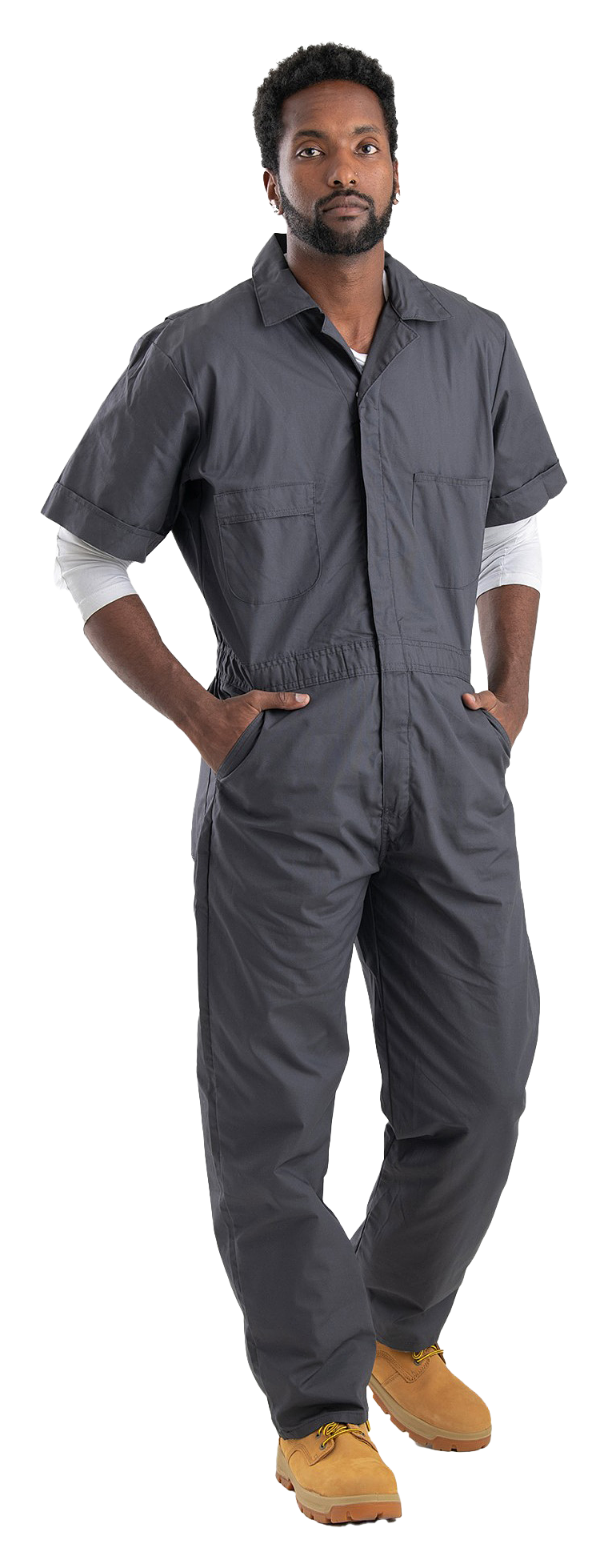 Image of Berne Heritage Poplin Short-Sleeve Coveralls - Charcoal