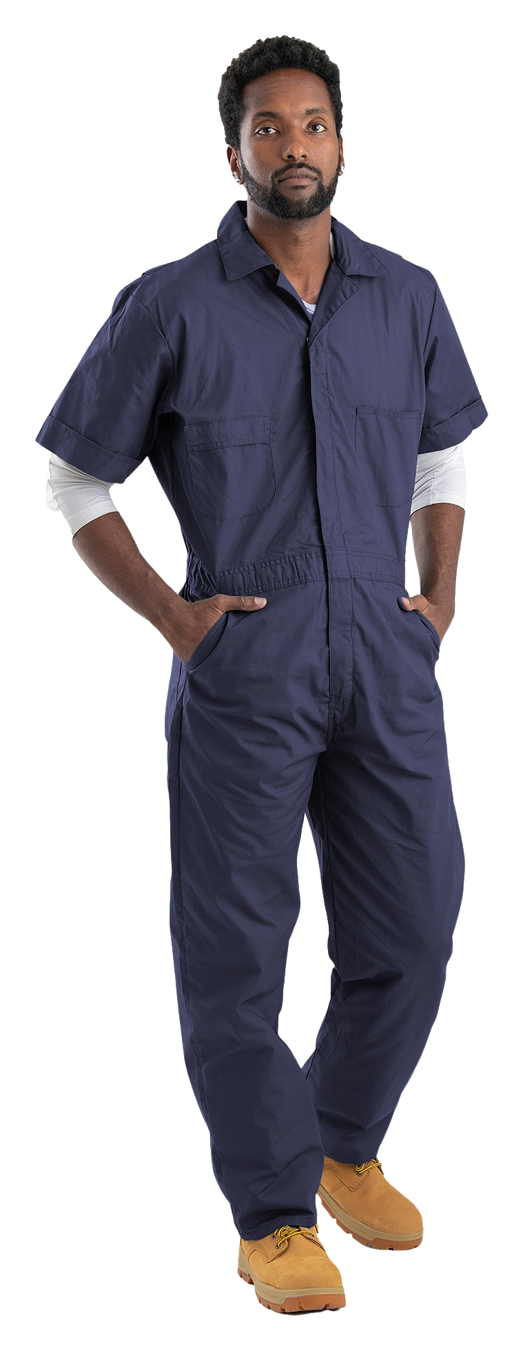 Image of Berne Heritage Poplin Short-Sleeve Coveralls - Navy