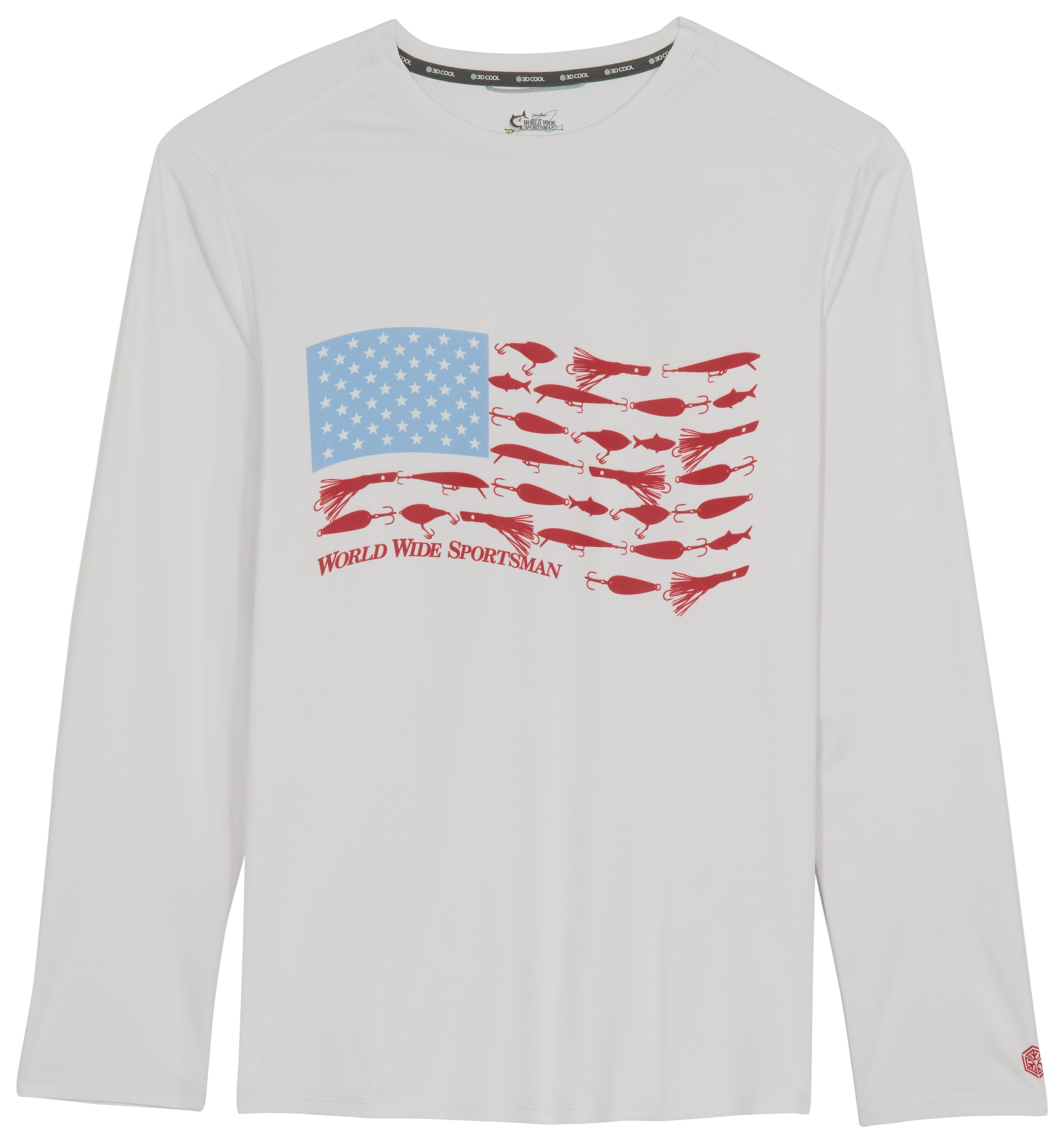 Image of World Wide Sportsman 3D Cool Angler Lure Flag Long-Sleeve Shirt - White