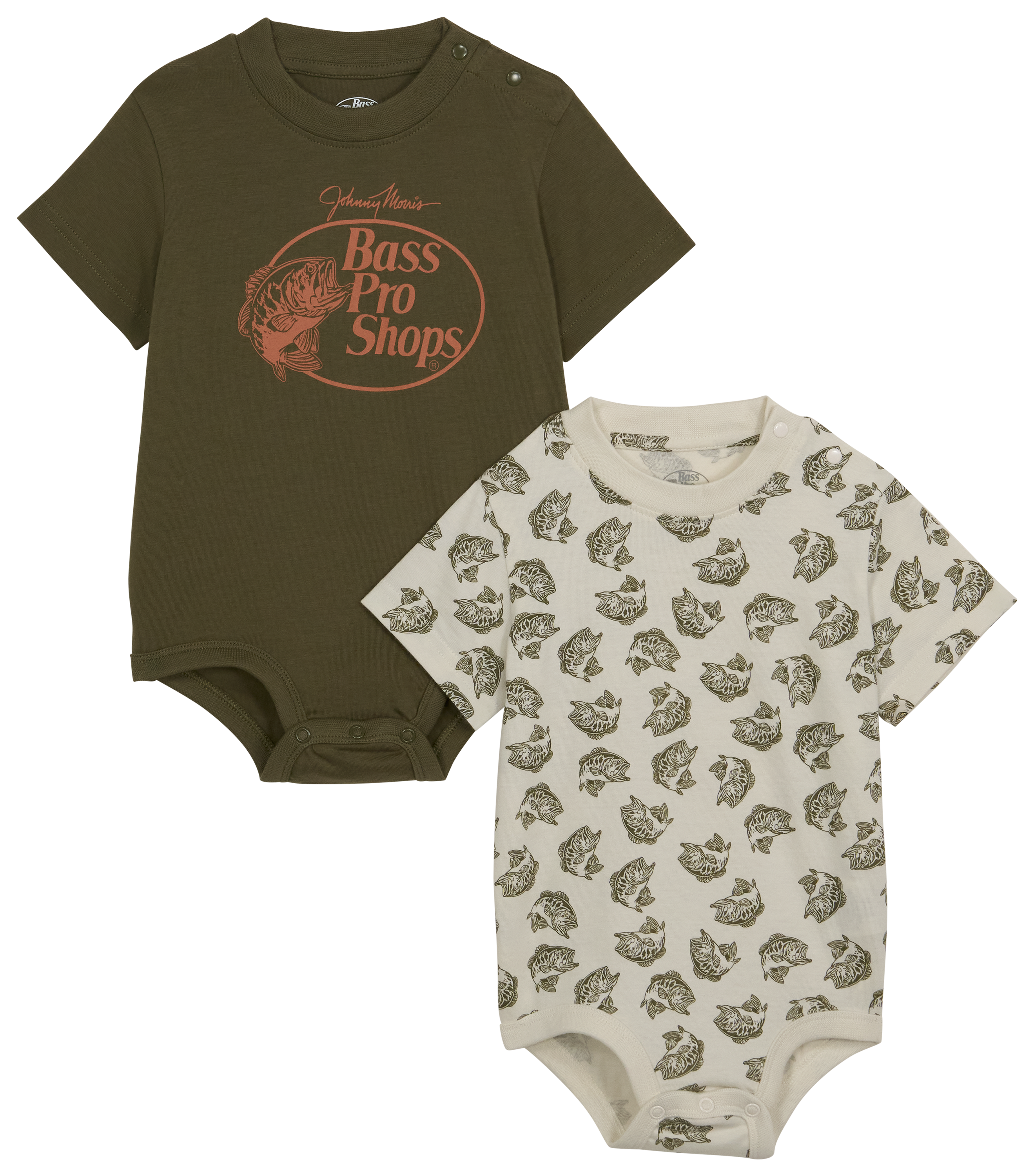 Image of Bass Pro Shops Logo Bodysuit for Babies 2-Piece Set - Olive/White