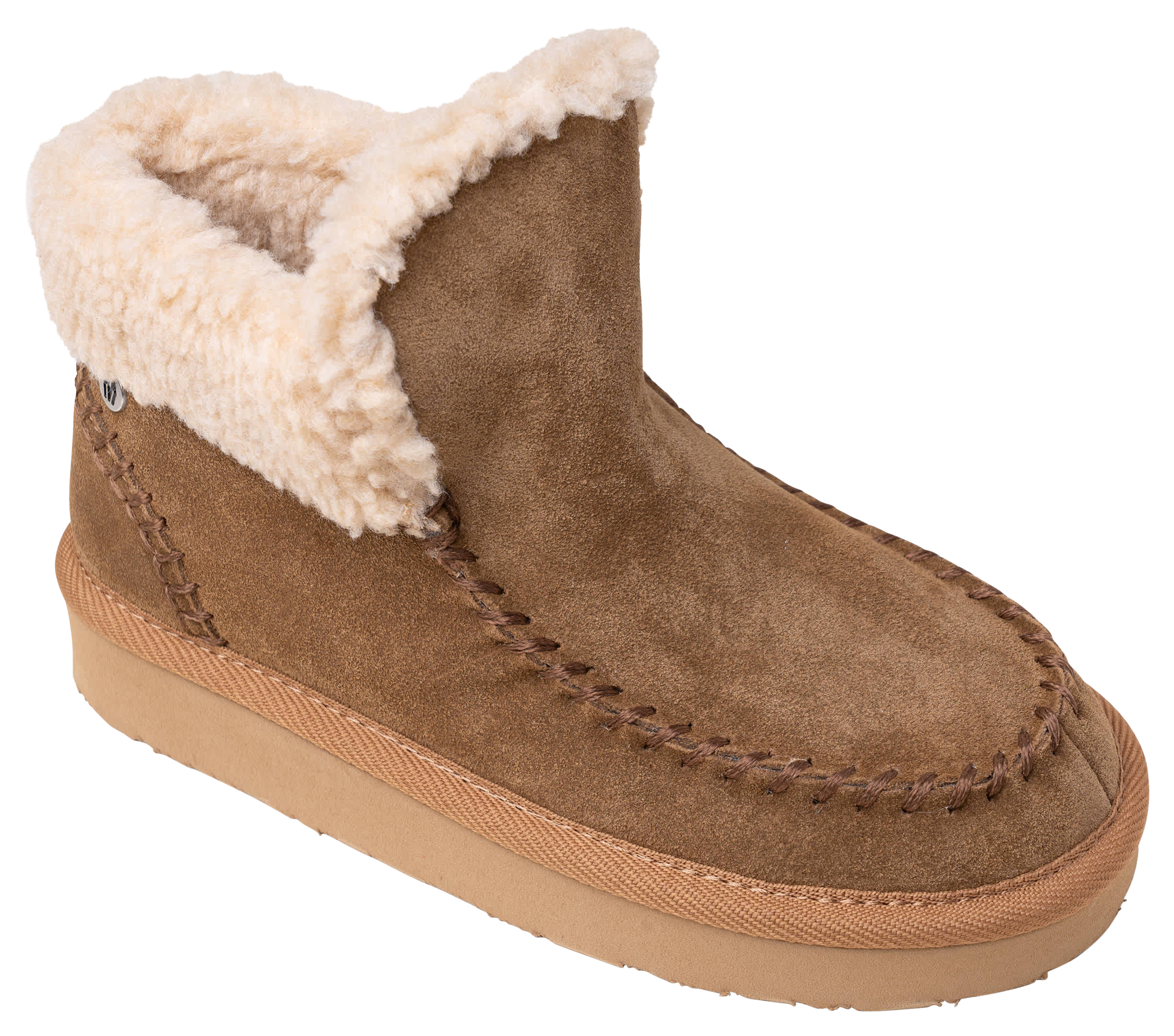 Image of Minnetonka Chandra Suede Berber Lined Slipper Booties for Women - Brown