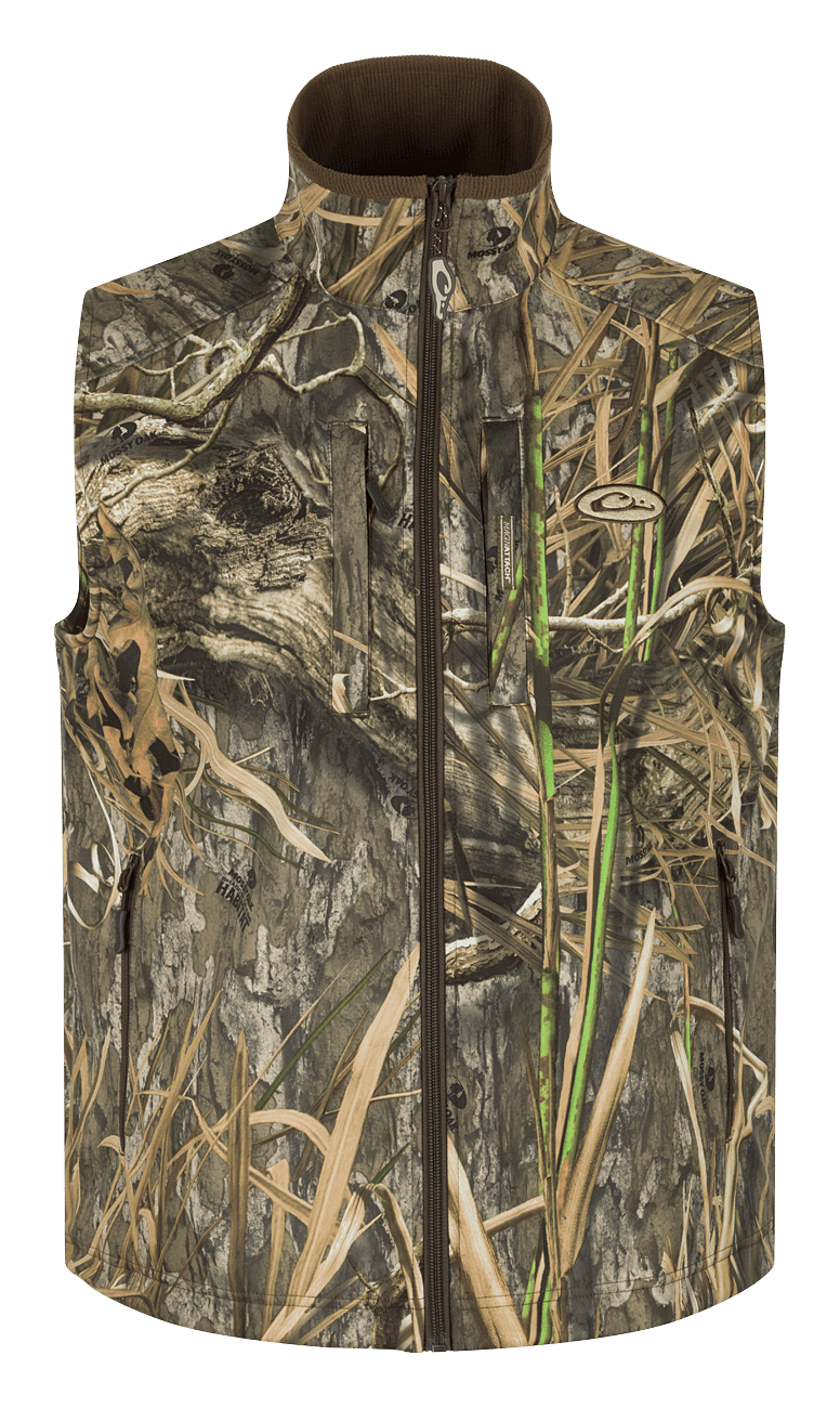 Image of Drake Waterfowl MST Windproof Softshell Vest for Men - Mossy Oak Shadow Grass Habitat - XXL