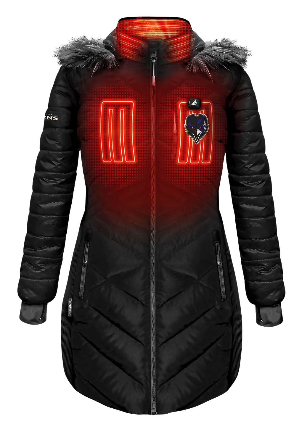 ActionHeat NFL 5V Battery-Heated Long Puffer Jacket - Baltimore Ravens - Black