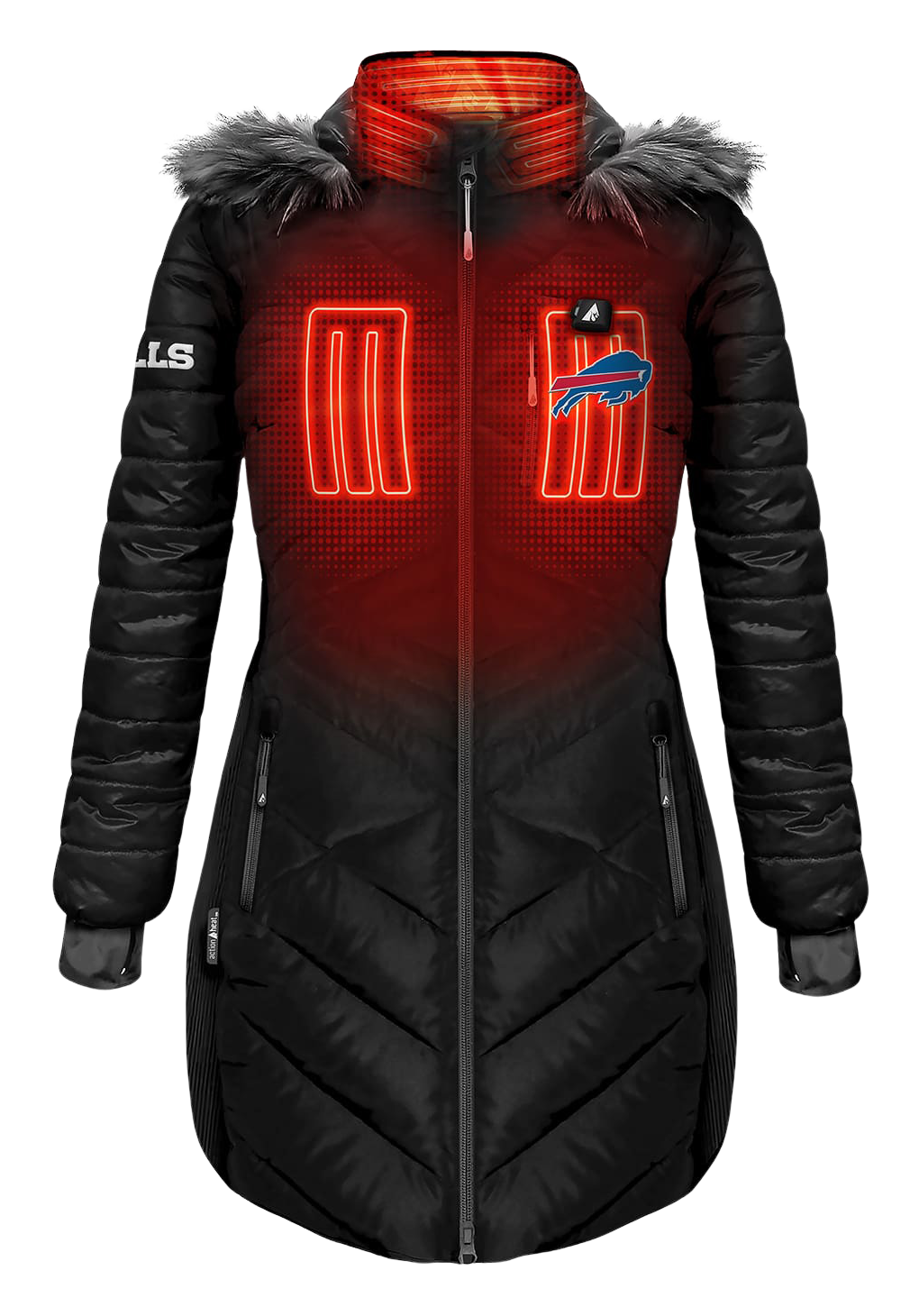 ActionHeat NFL 5V Battery-Heated Long Puffer Jacket - Buffalo Bills - Black