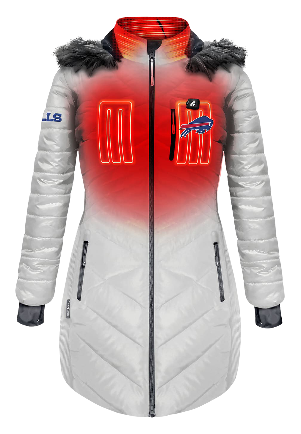 ActionHeat NFL 5V Battery-Heated Long Puffer Jacket - Buffalo Bills - White