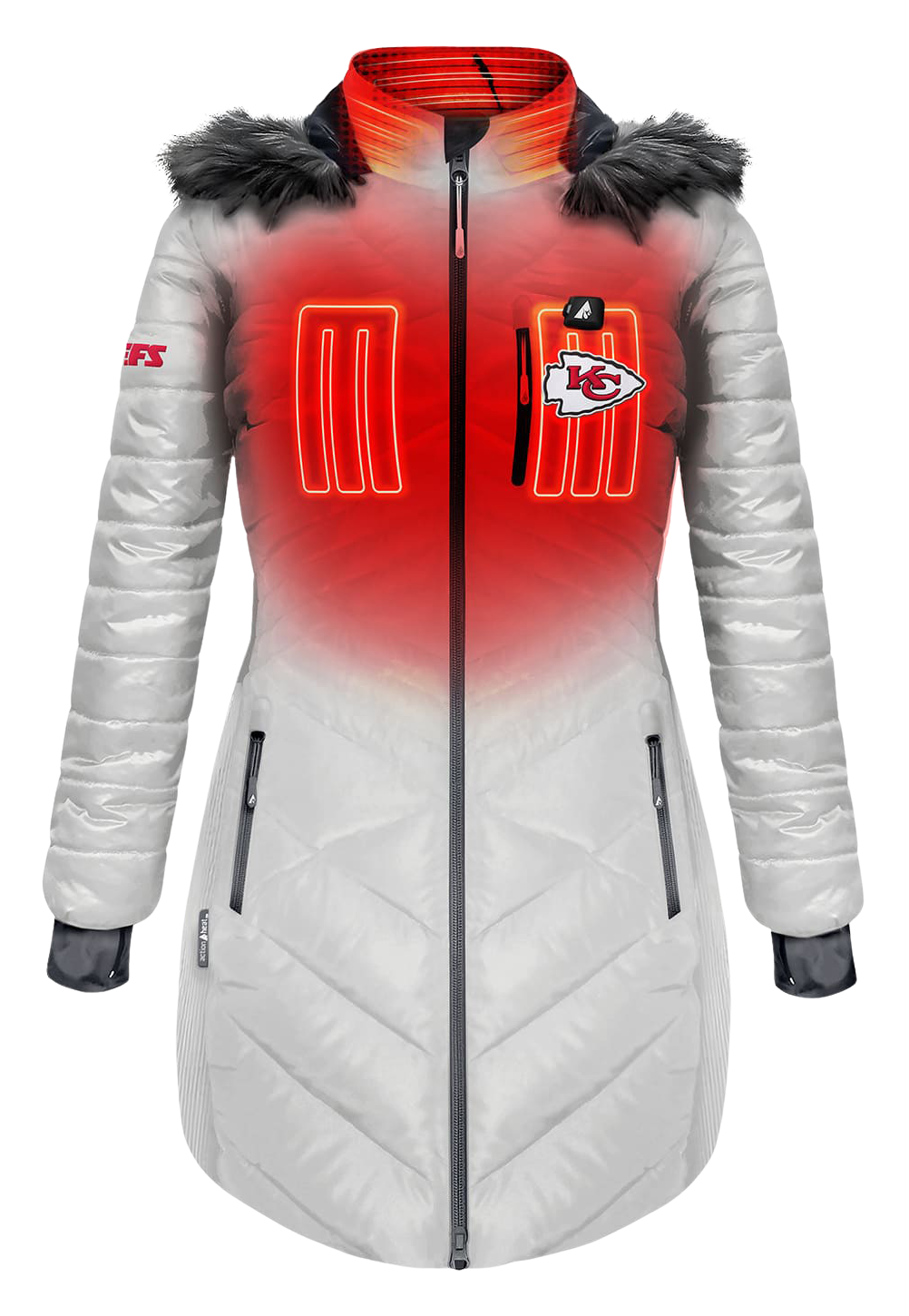 ActionHeat NFL 5V Battery-Heated Long Puffer Jacket - Kansas City Chiefs - White