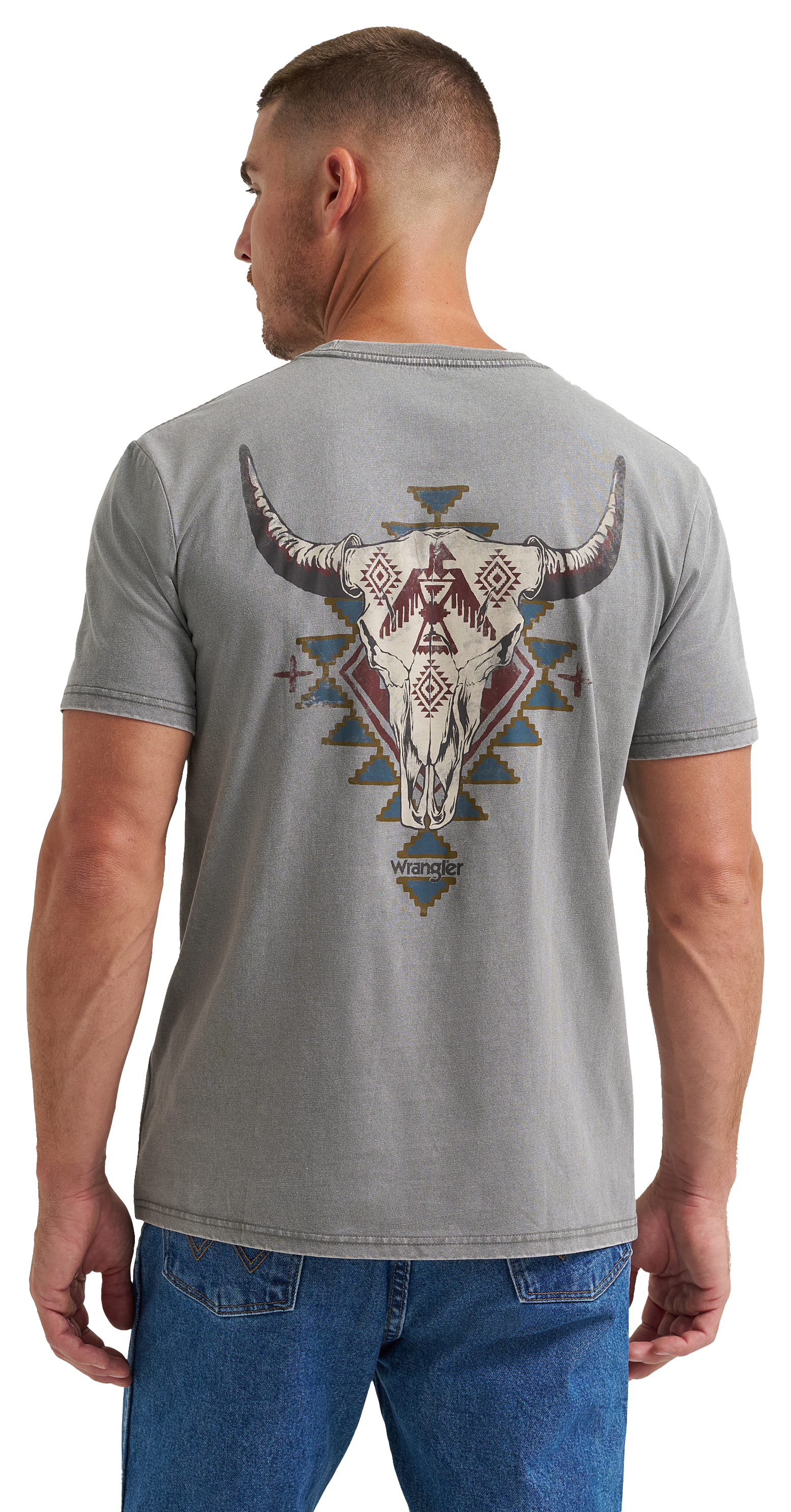 Image of Wrangler Aztec Steer Short-Sleeve Shirt - Grey Heather