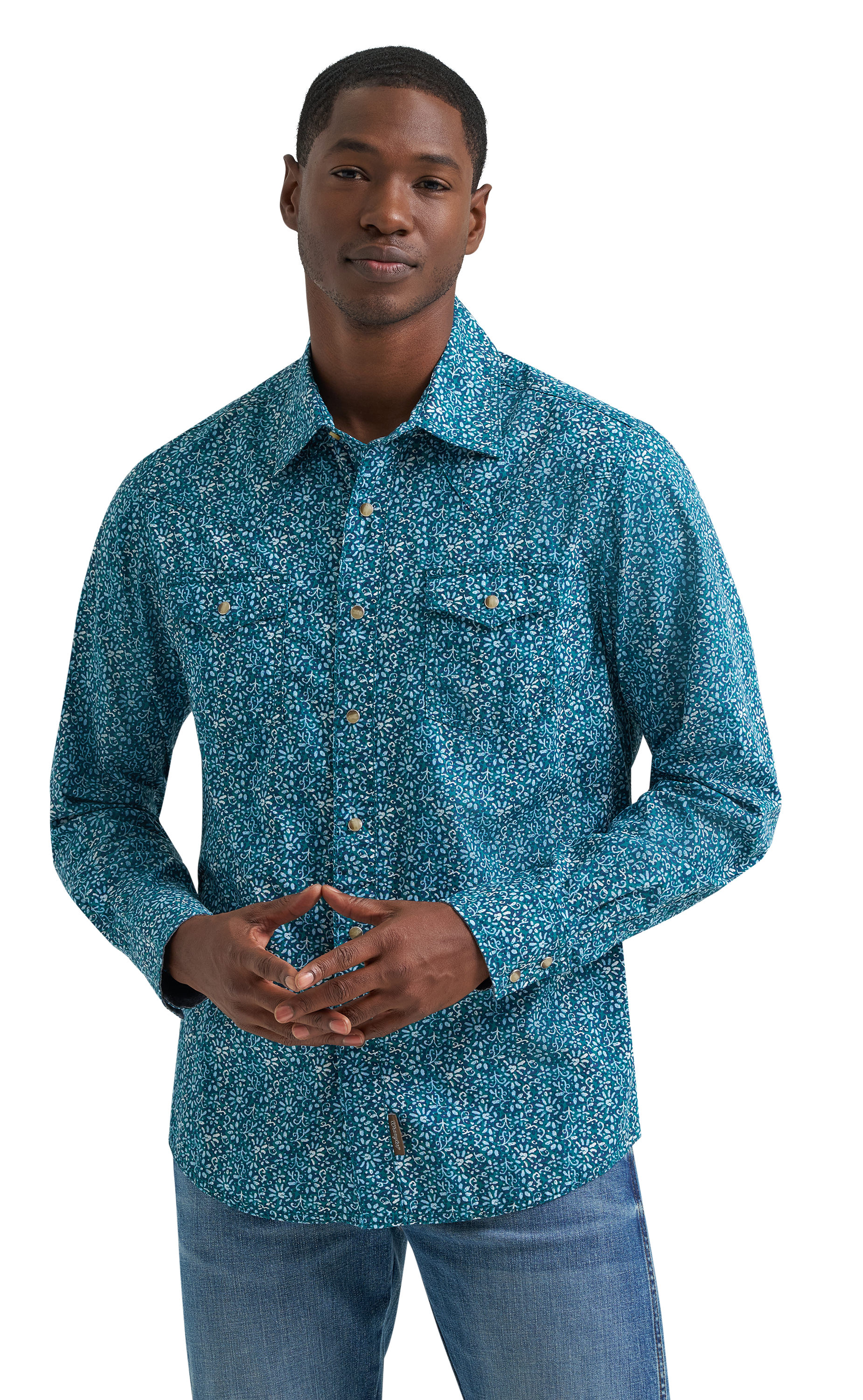 Image of Wrangler Retro Premium Modern-Fit Long-Sleeve Shirt for Men - Blue