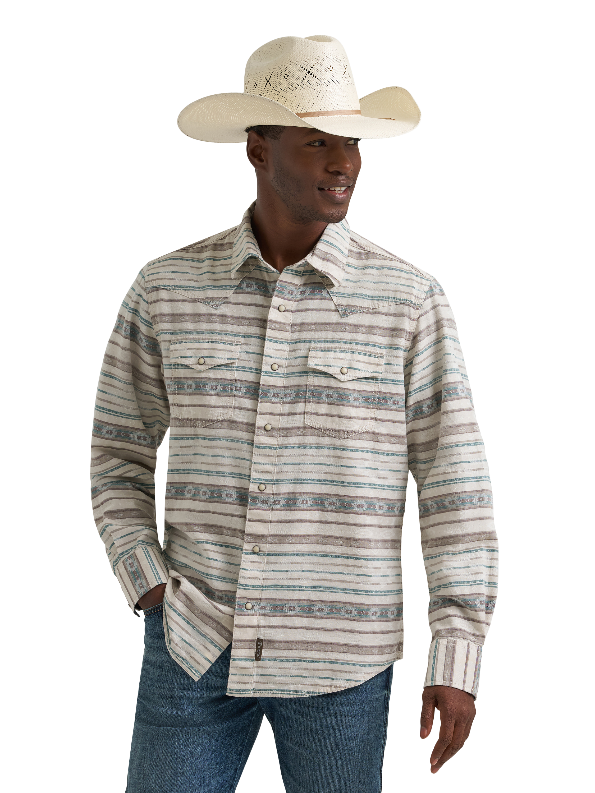 Image of Wrangler Retro Premium Western Snap Long-Sleeve Shirt - Neutral Multi