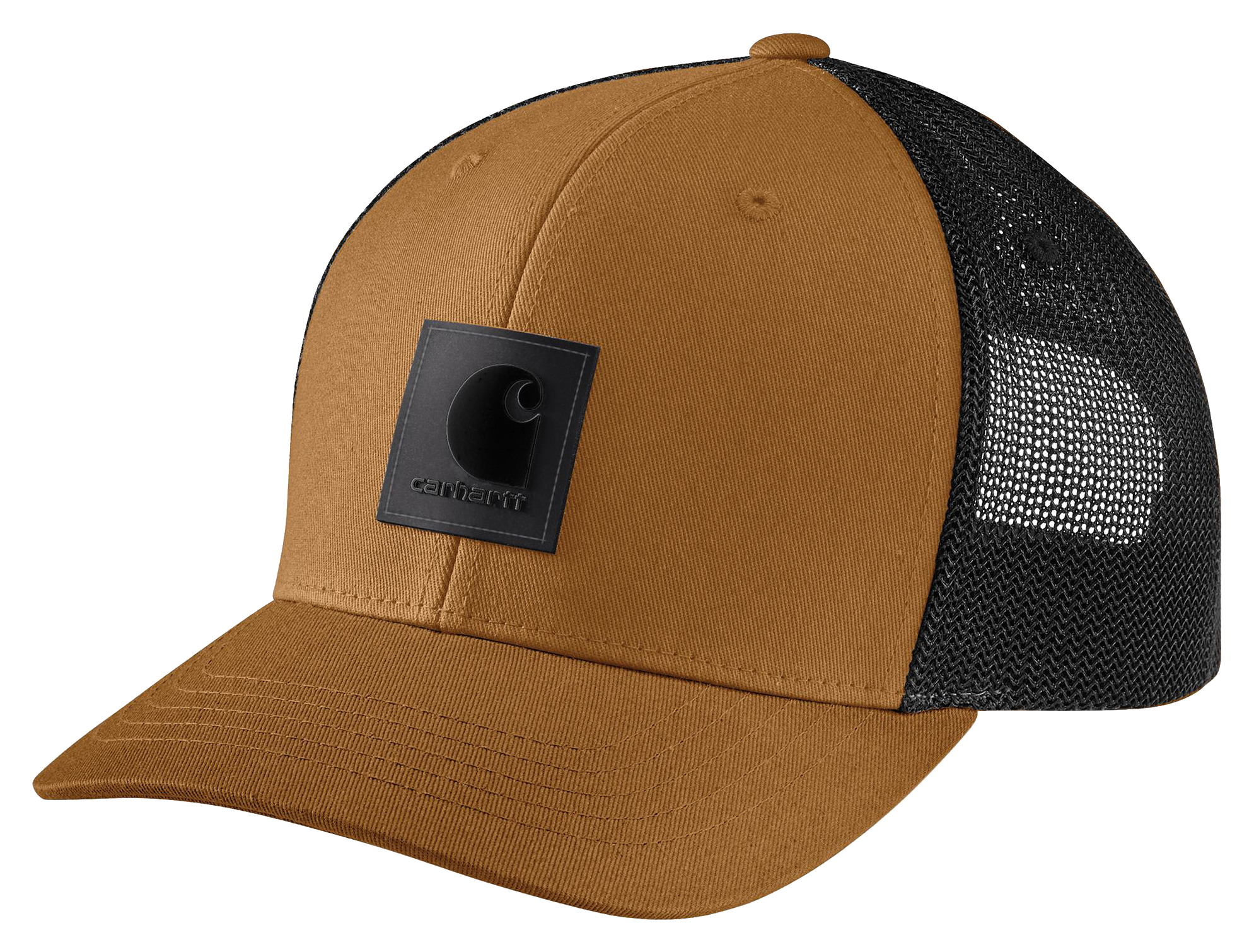 Image of Carhartt Rugged Flex Twill Logo Patch Mesh-Back Cap - Carhartt Brown/Black