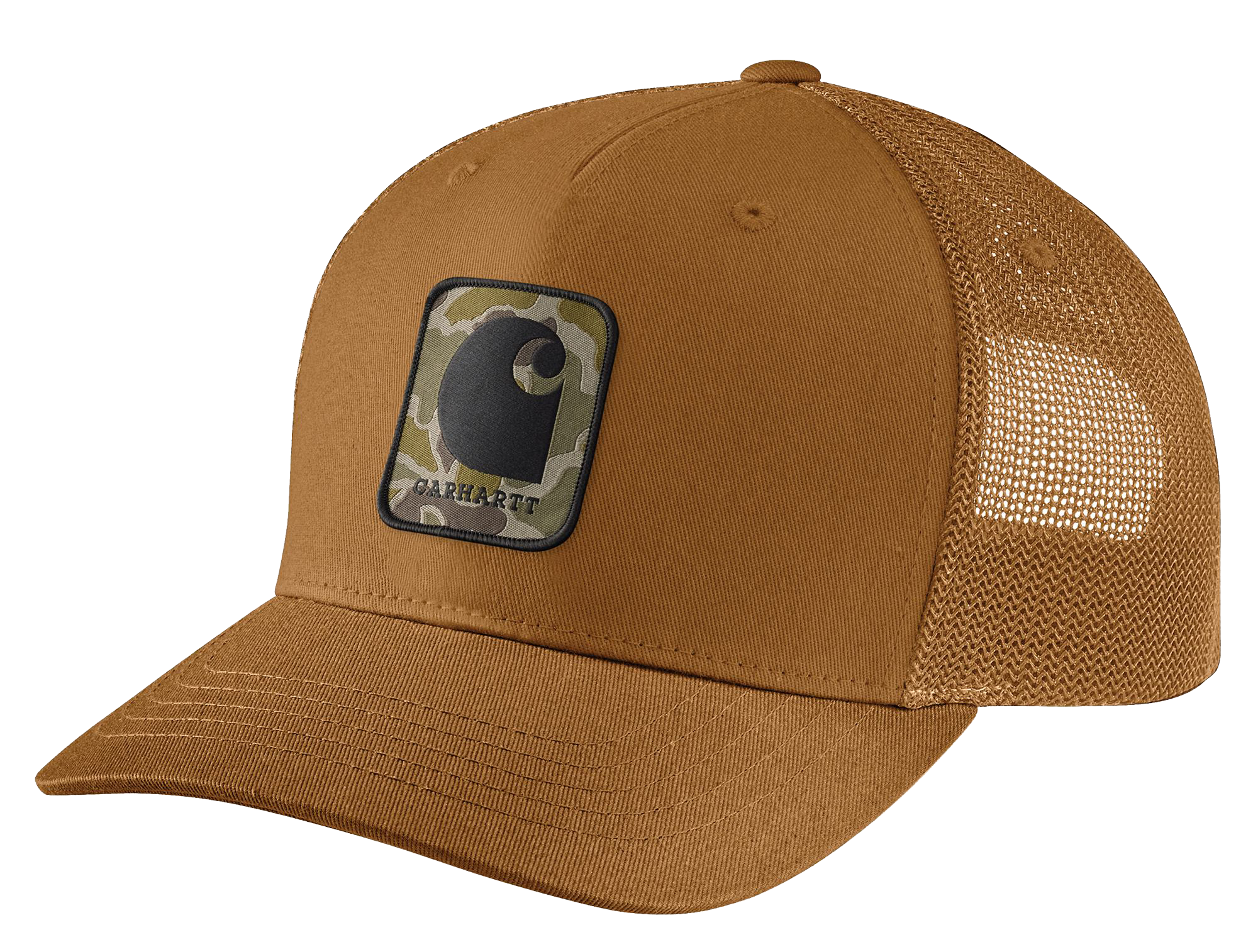 Image of Carhartt Rugged Flex Twill Camo Patch Mesh-Back Cap - Carhartt Brown