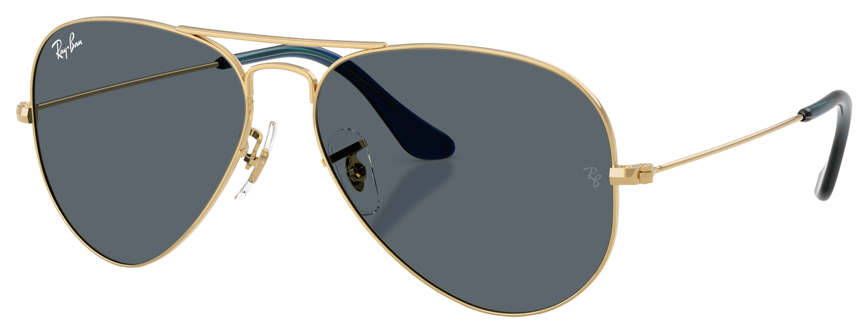 Image of Ray-Ban Aviator Large Metal RB3025 Glass Sunglasses - Polished Arista Gold/Blue Classic - XX-Large
