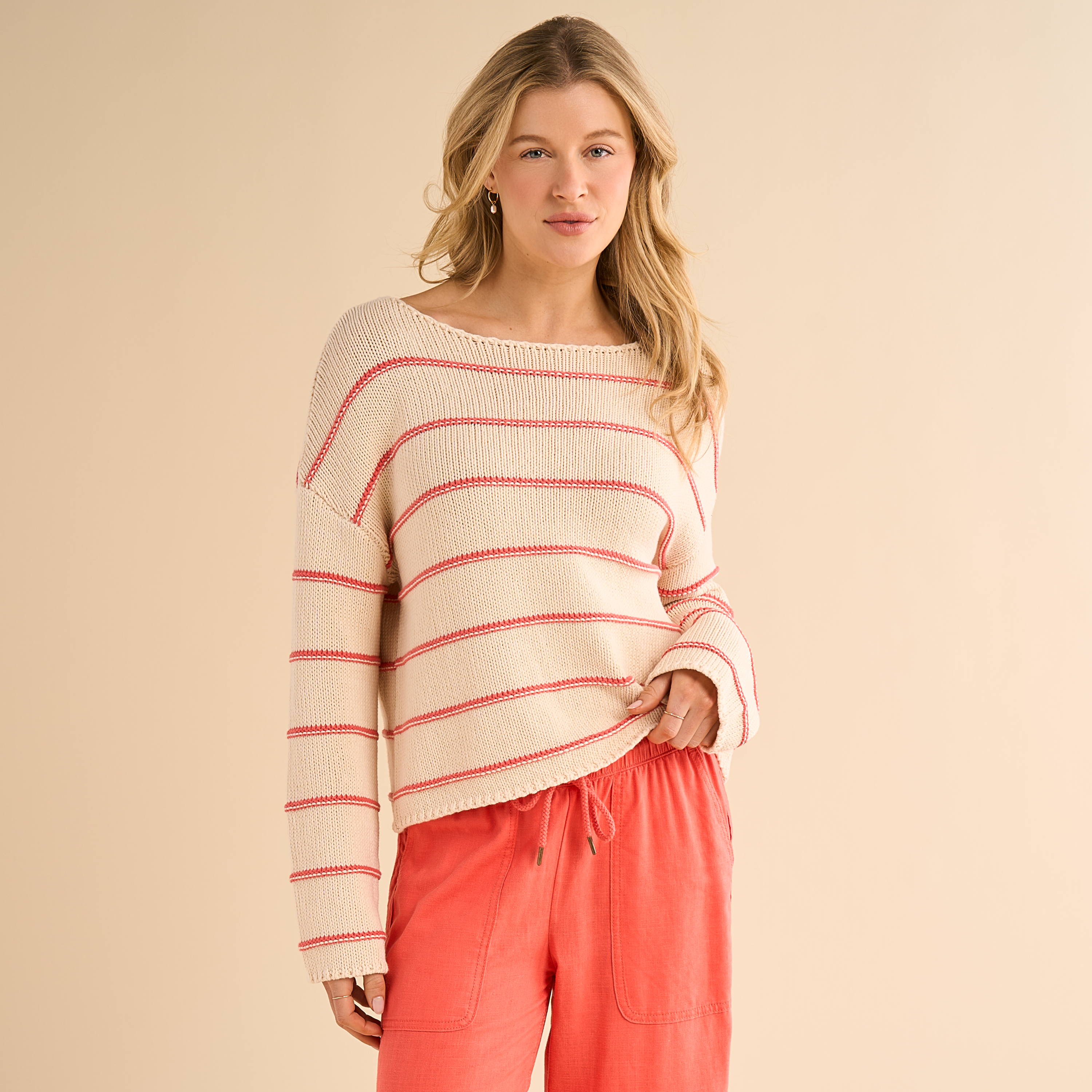 Image of Natural Reflections Stripe Pullover Sweater - Spiced Coral Stripe