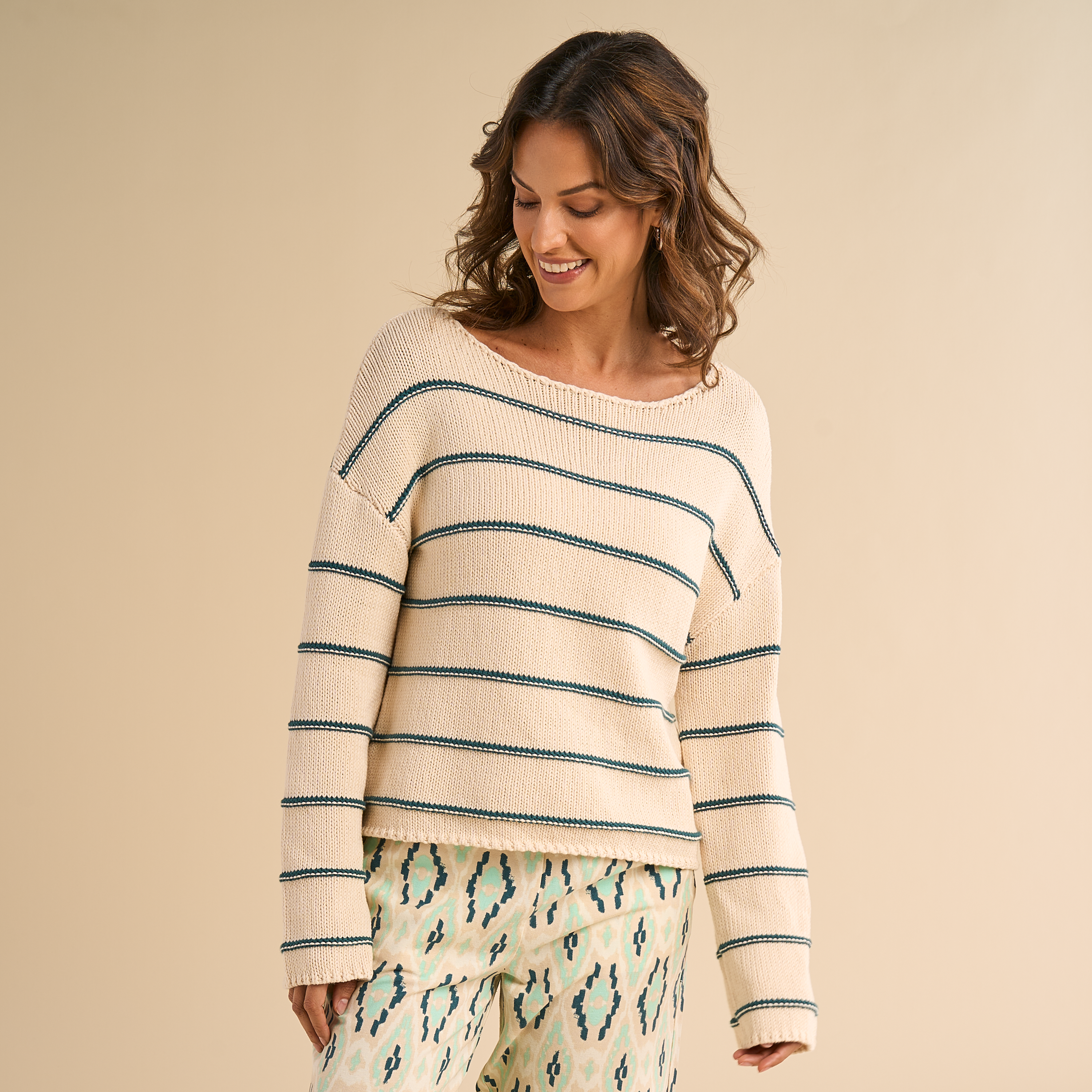 Image of Natural Reflections Stripe Pullover Sweater - Mediterranea Stripe
