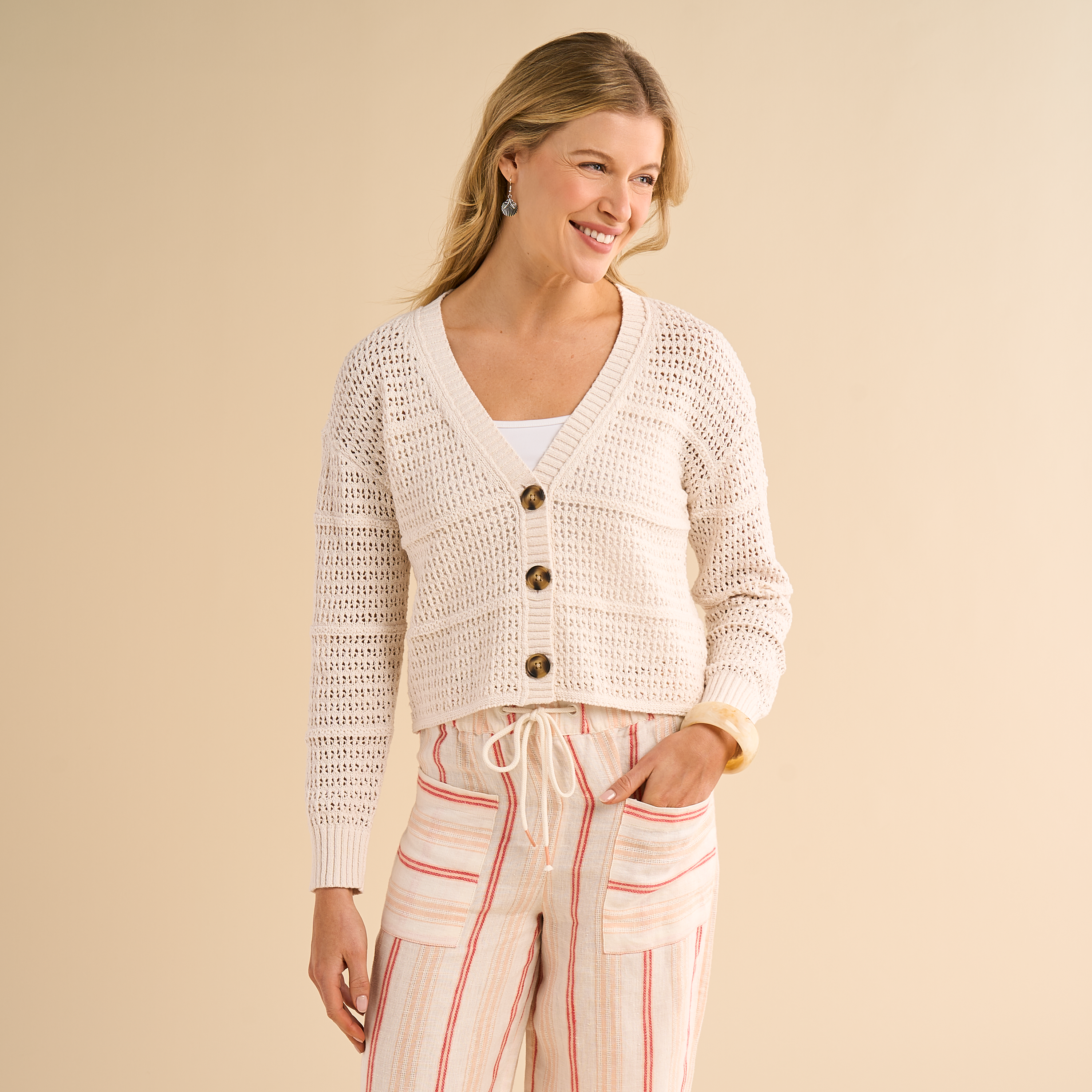 Image of Natural Reflections Crochet Cardigan - Egret