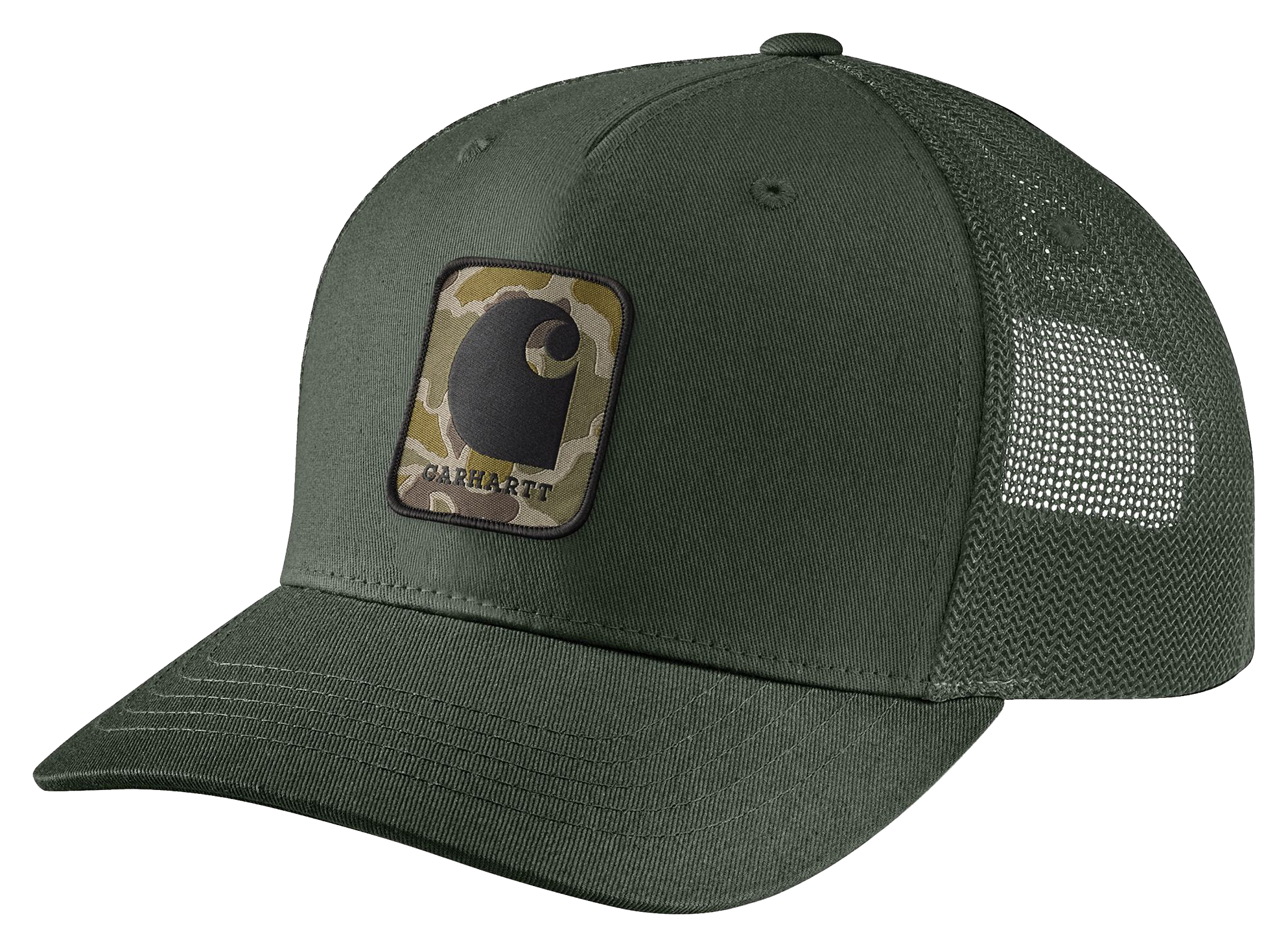 Image of Carhartt Rugged Flex Twill Camo Patch Mesh-Back Cap - Forestry Green