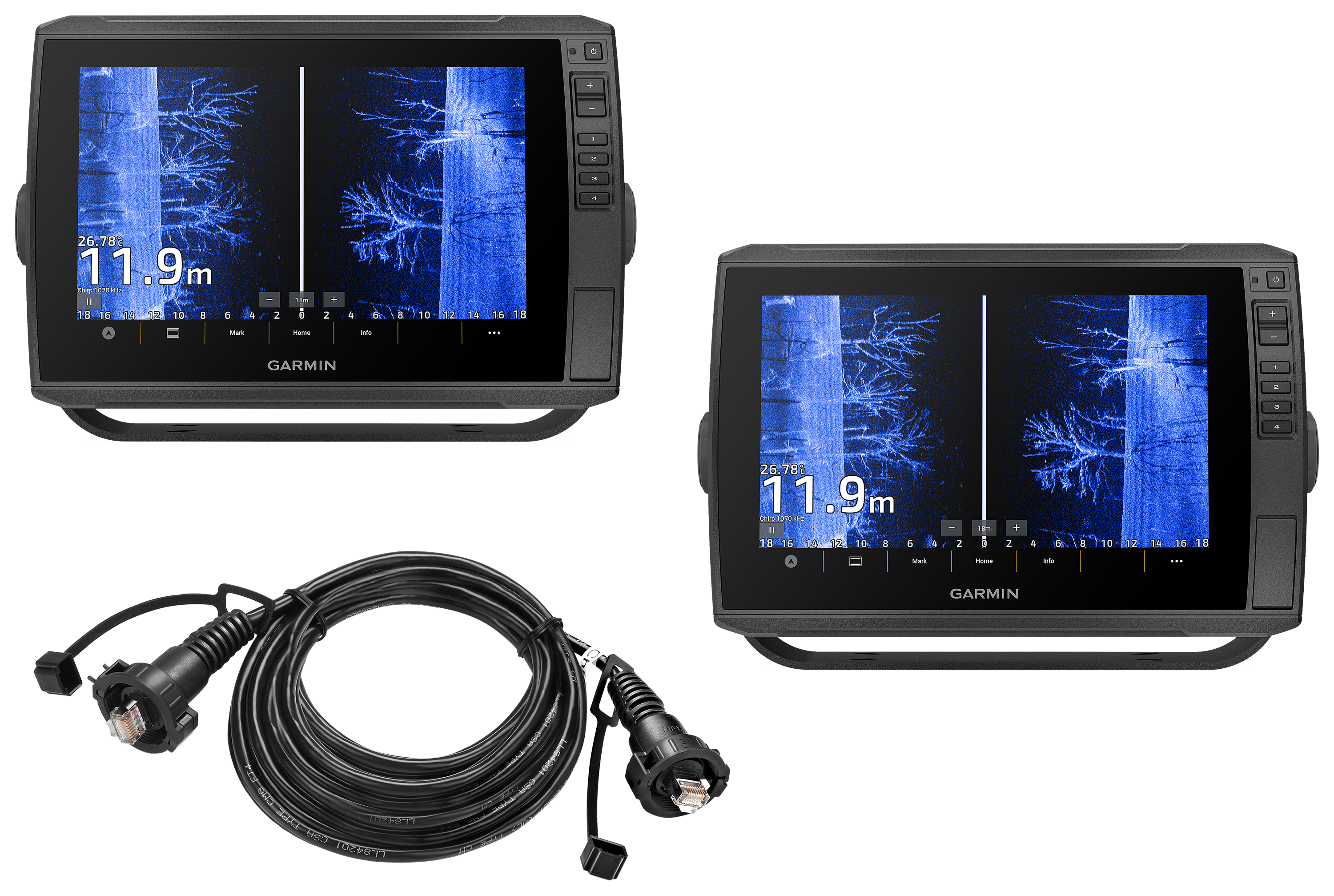 Image of Garmin ECHOMAP Ultra 2 106sv Fish Finder/Chartplotter with Navionics+ 2-Pack with Marine Network Cable Bundle